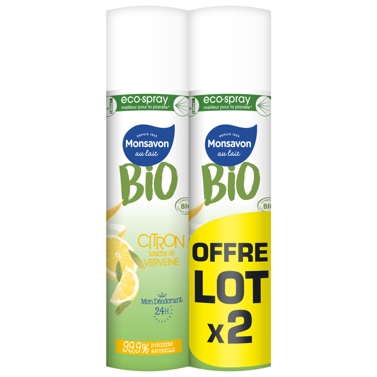 MONSAVON Déodorant spray 24h citron touche de verveine  2 pièces  2x75ml