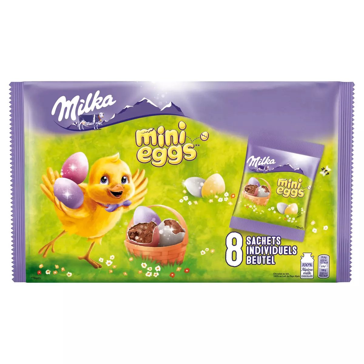 MILKA Mini Eggs Bonbons en chocolat au lait sachets individuels 8 sachets 253g