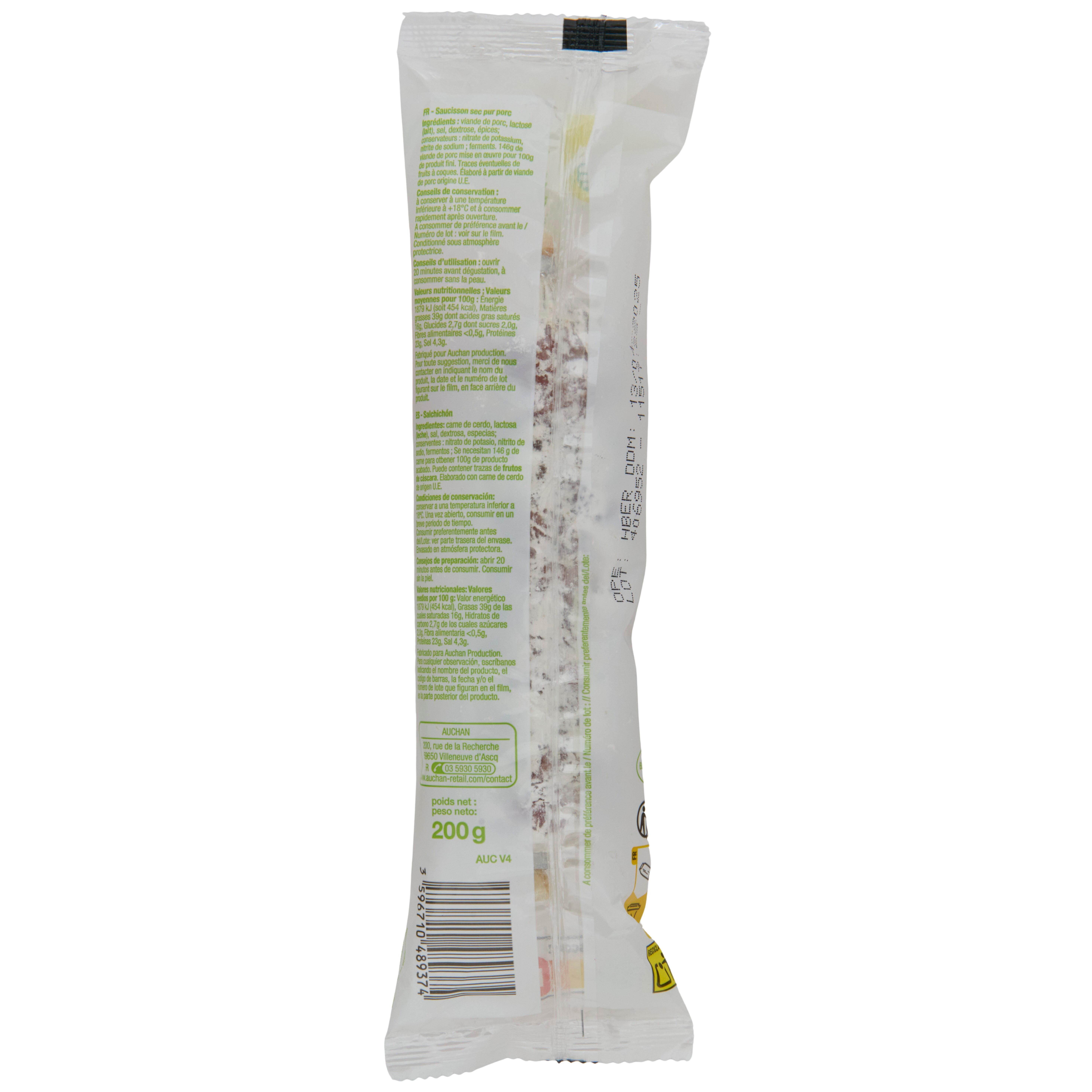 Voir la diapositive 2 : POUCE Saucisson sec pur porc 200g