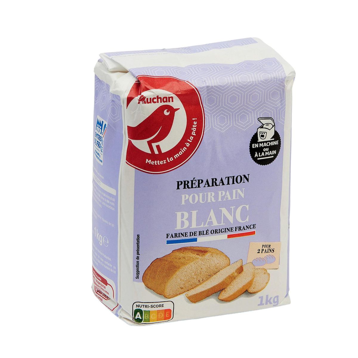 AUCHAN Farine préparation pour pain blanc T65 2 pains 1kg
