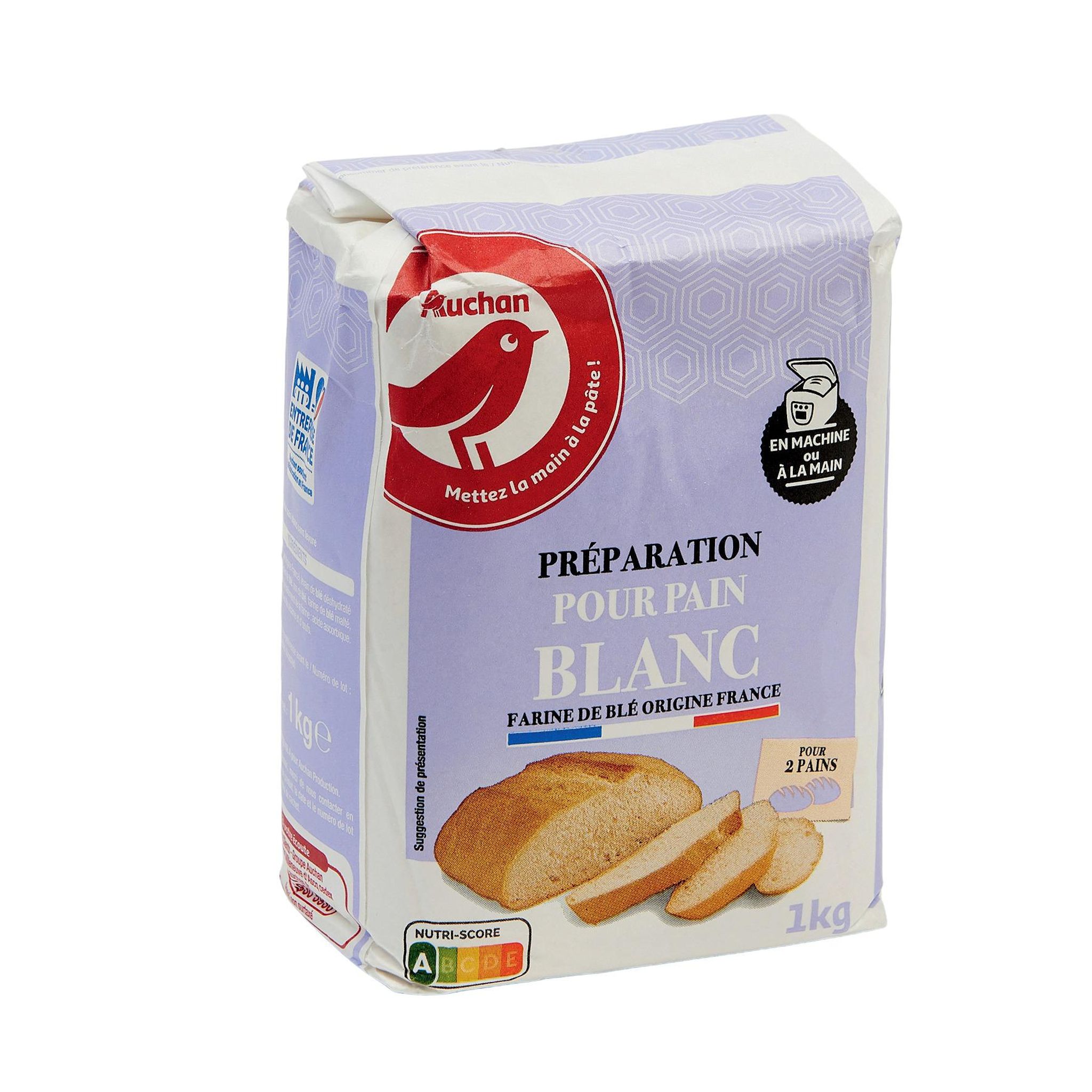Voir la diapositive 3 : AUCHAN Farine préparation pour pain blanc T65 2 pains 1kg