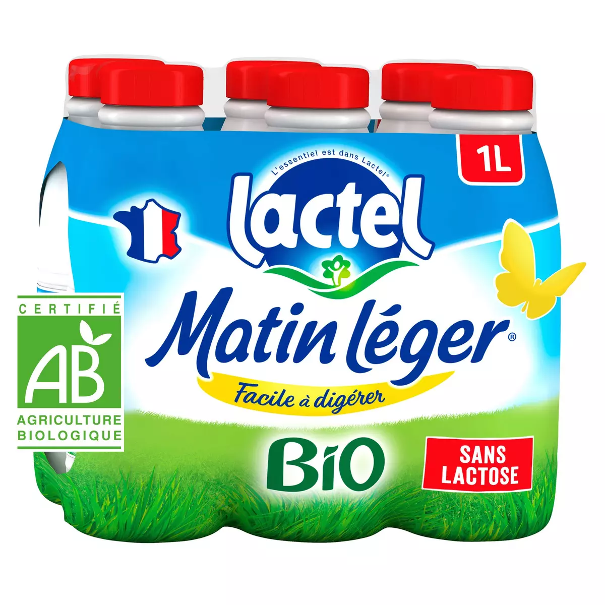 LACTEL Matin léger Lait bio facile à digérer sans lactose 1l