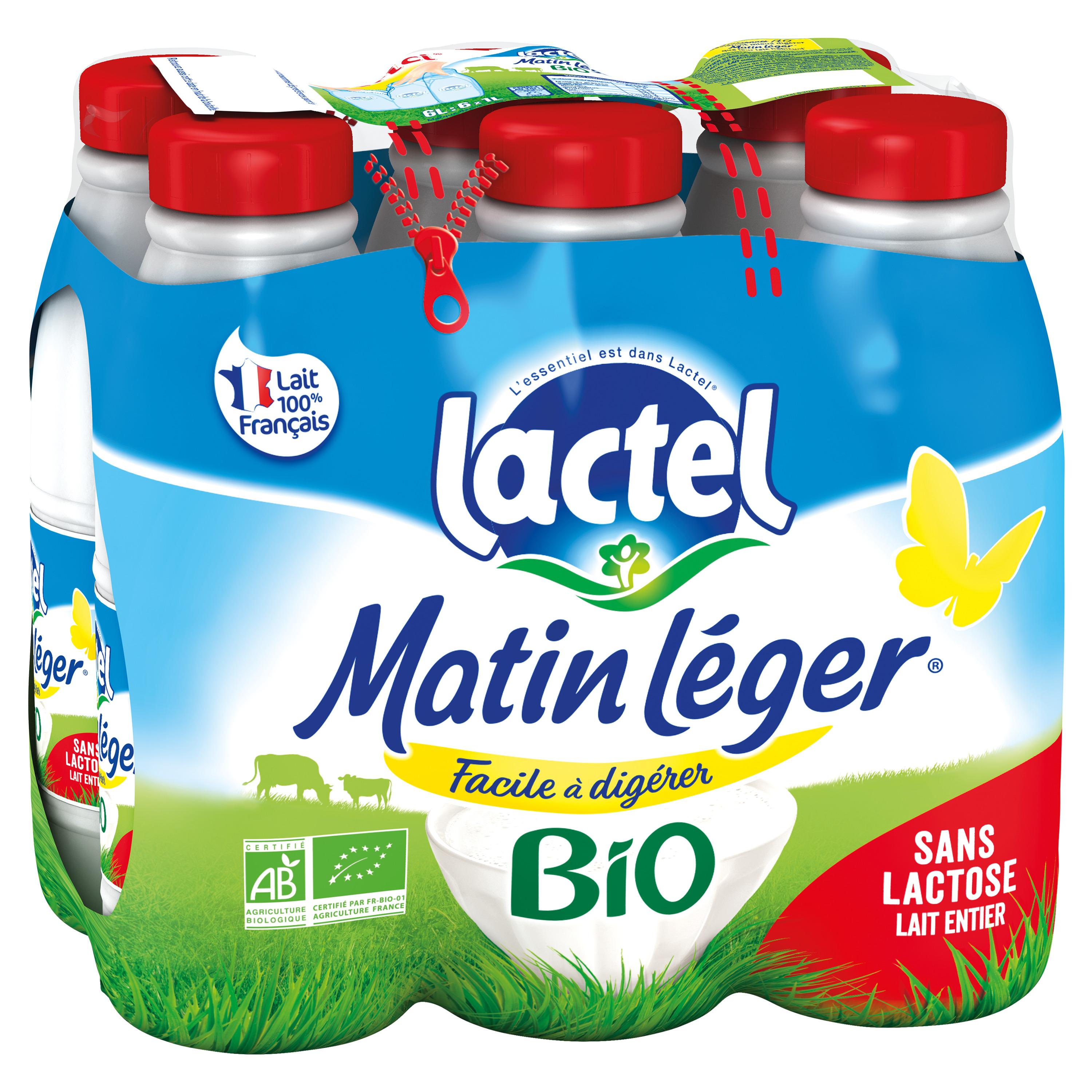 Voir la diapositive 2 : LACTEL Matin léger Lait bio facile à digérer sans lactose 6x1l