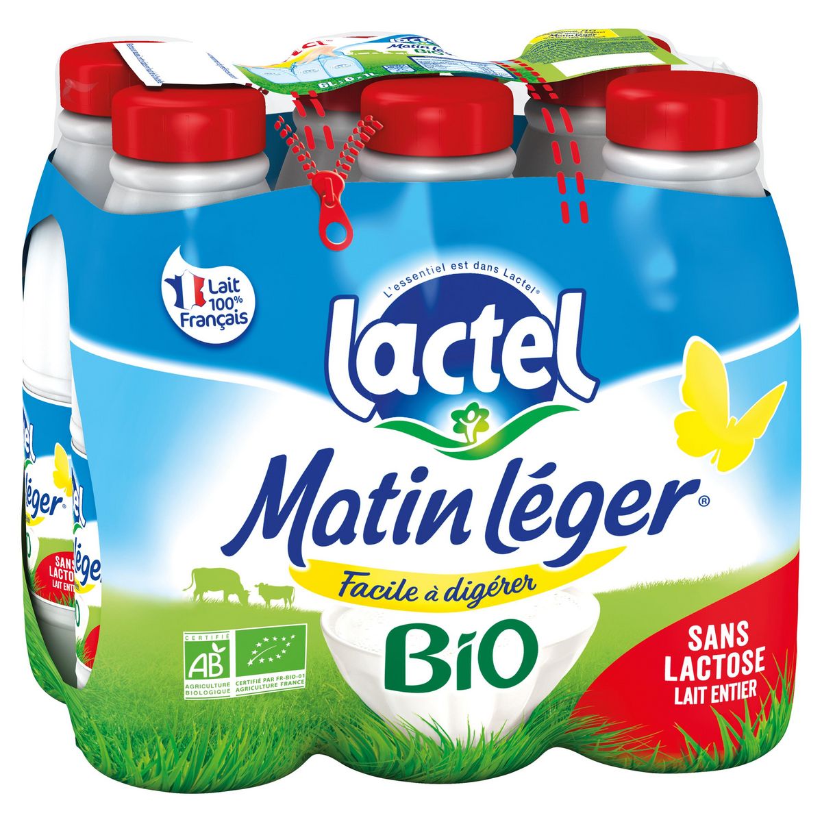 LACTEL Matin léger Lait bio facile à digérer sans lactose 6x1l