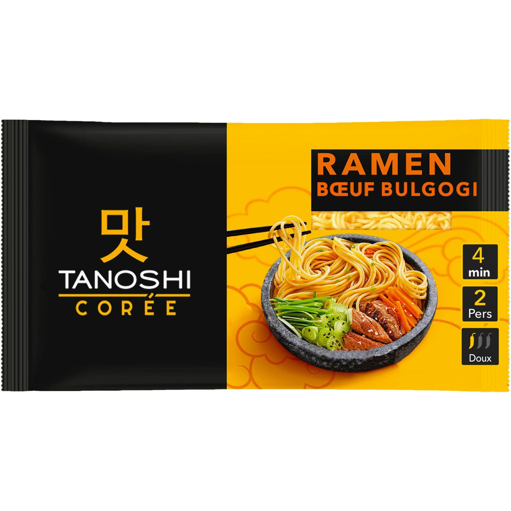 Voir la diapositive 2 : TANOSHI Nouilles ramen précuites saveur boeuf bulgogi coréen 2 personnes 366g