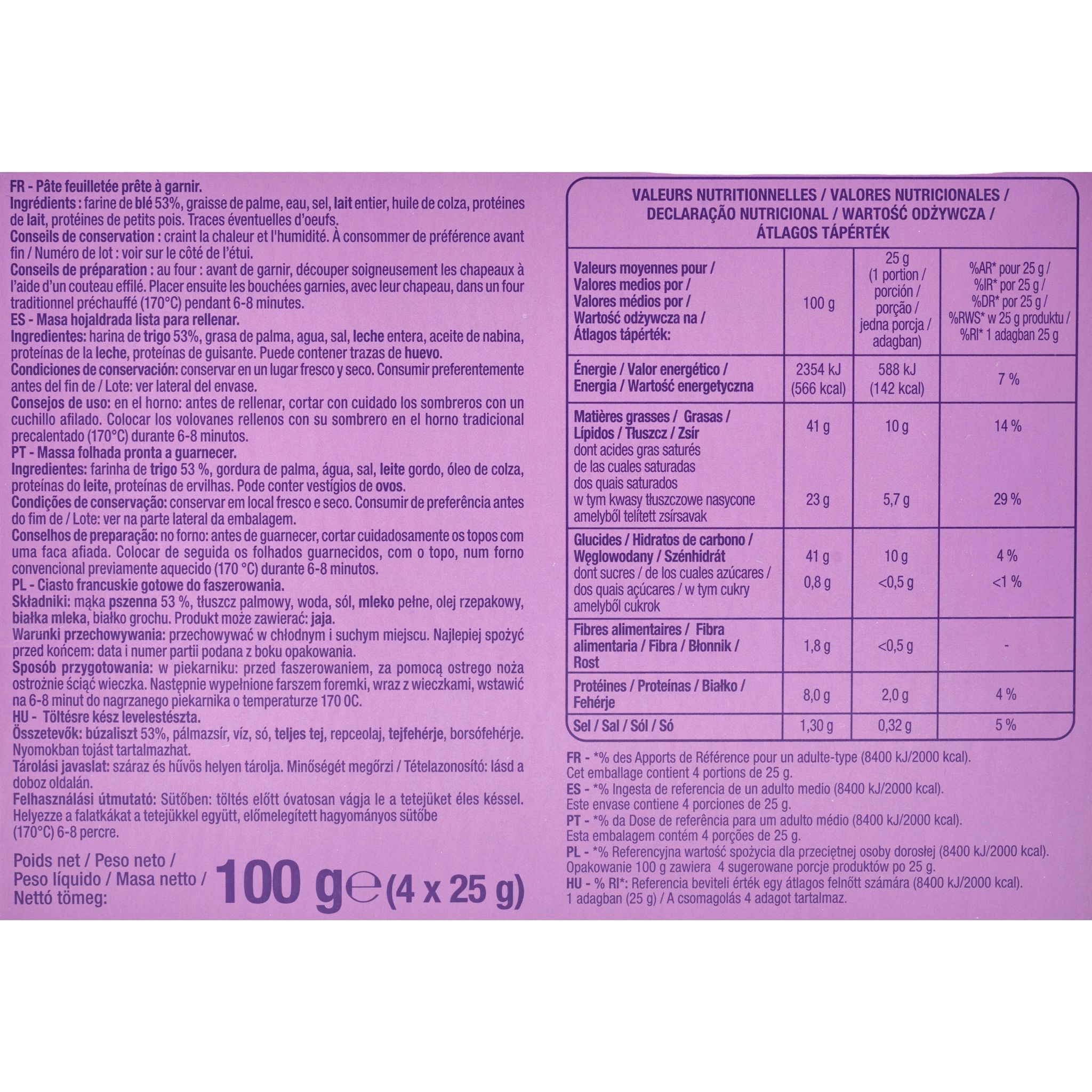 Voir la diapositive 3 : AUCHAN Bouchées à garnir 2 sachets de 2 bouchées 100g