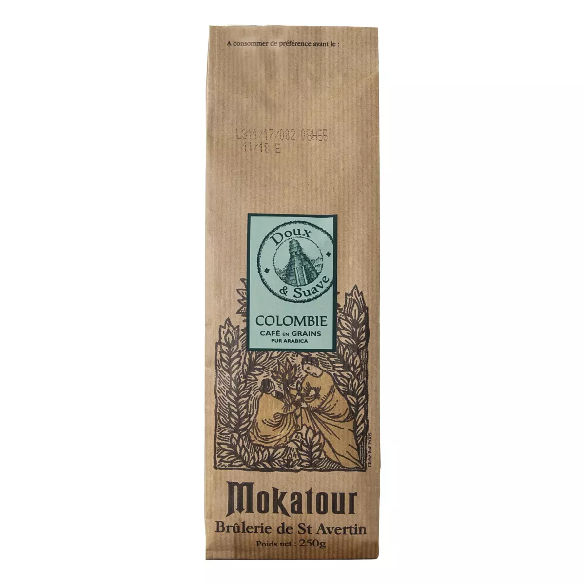 MOKAROME Café en grain doux pur arabica Colombie 250g