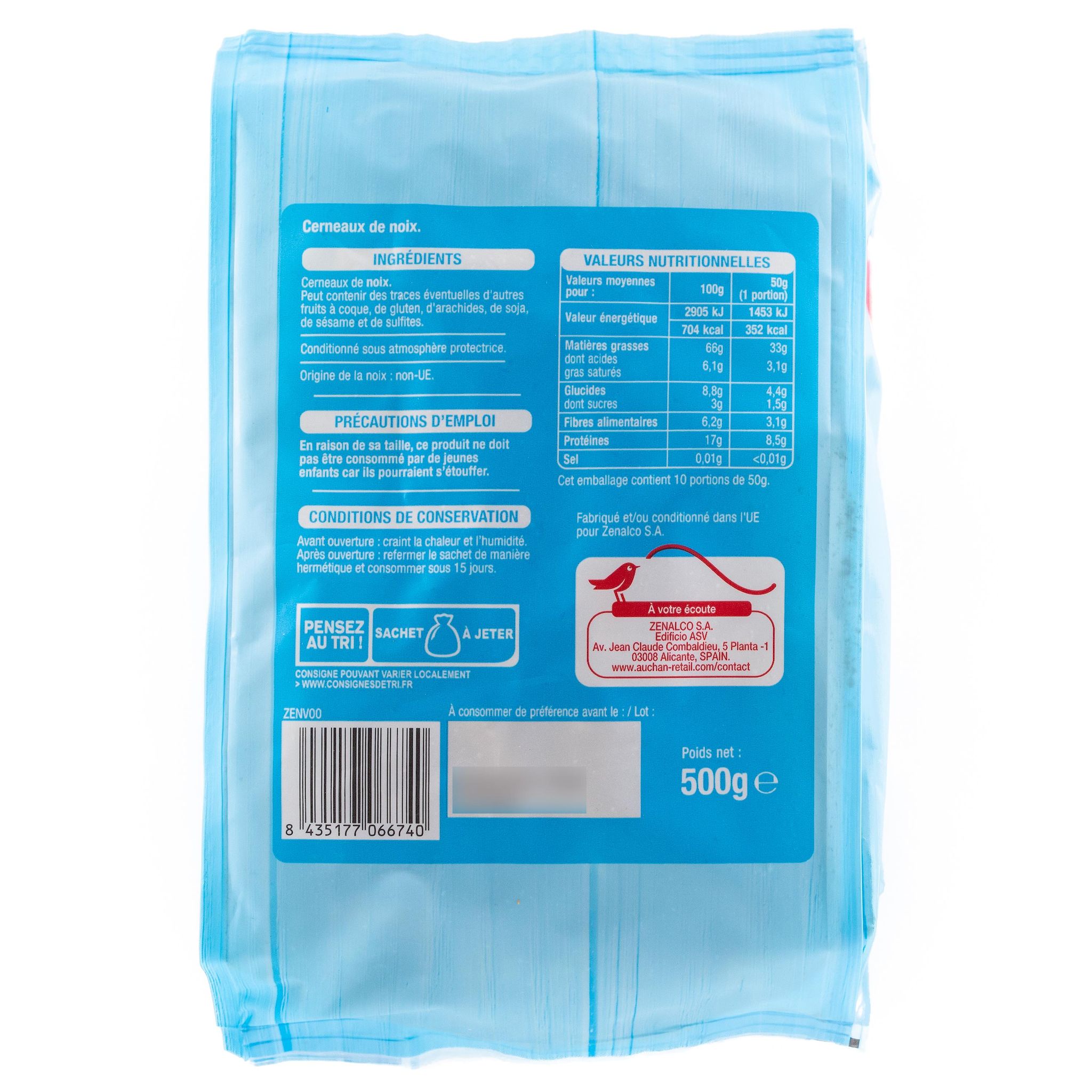 Voir la diapositive 2 : AUCHAN Cerneaux de noix 500g