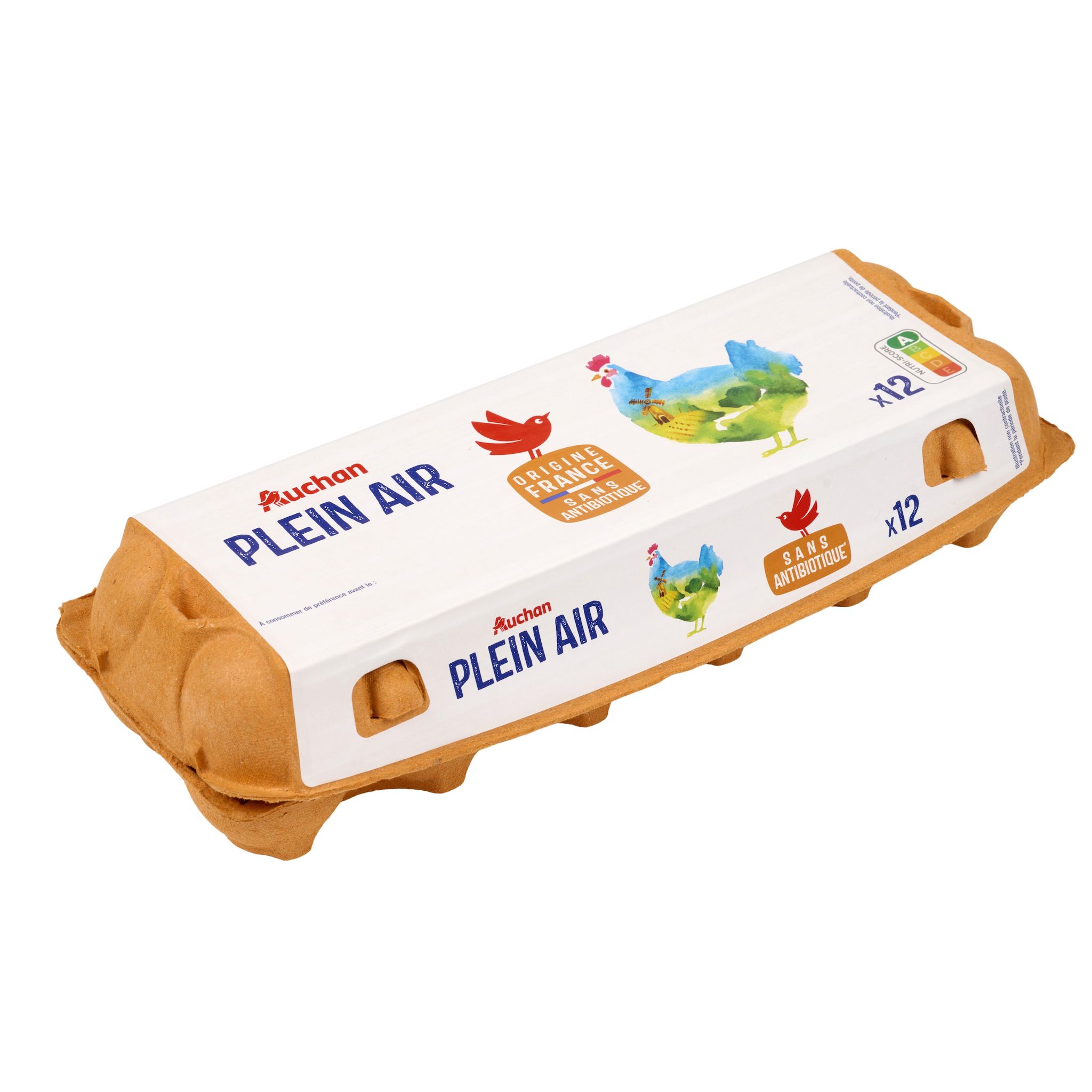 Voir la diapositive 2 : AUCHAN Oeufs de poules élevées en plein air sans antibiotique 12 pièces