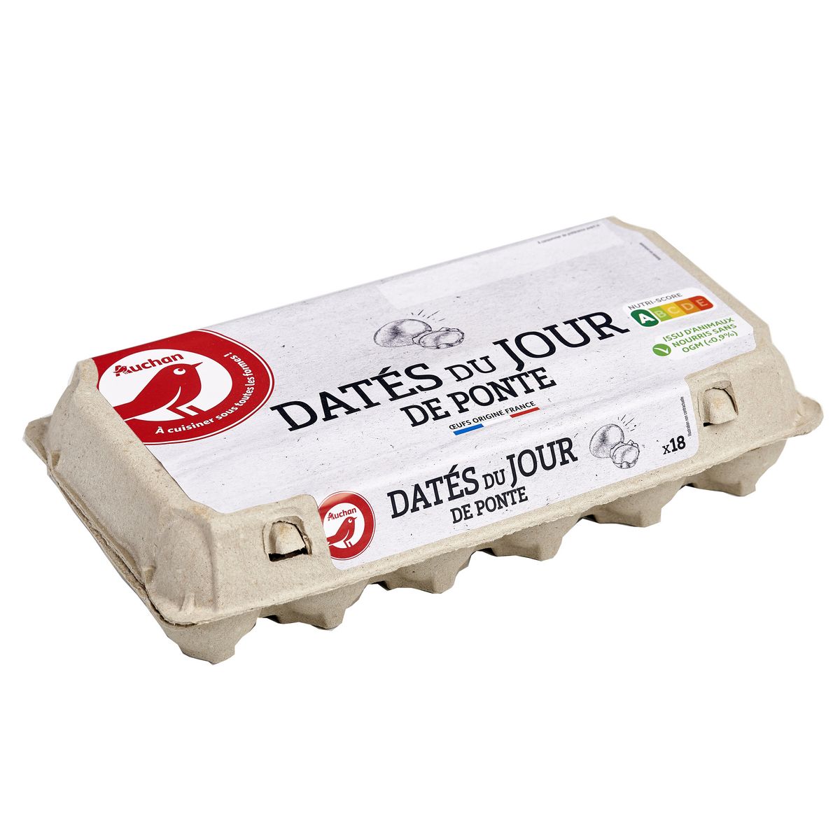 AUCHAN Oeufs datés du jour de ponte  18 oeufs