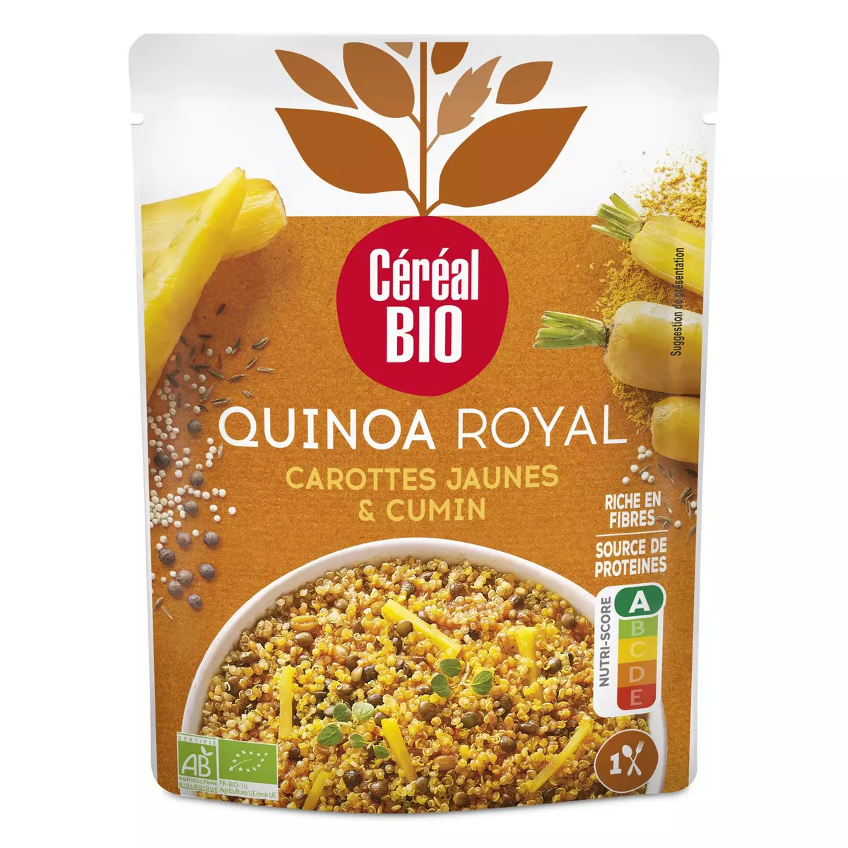 CÉRÉAL BIO Quinoa royal carottes jaunes et cumin sachet express 1 personne 220g