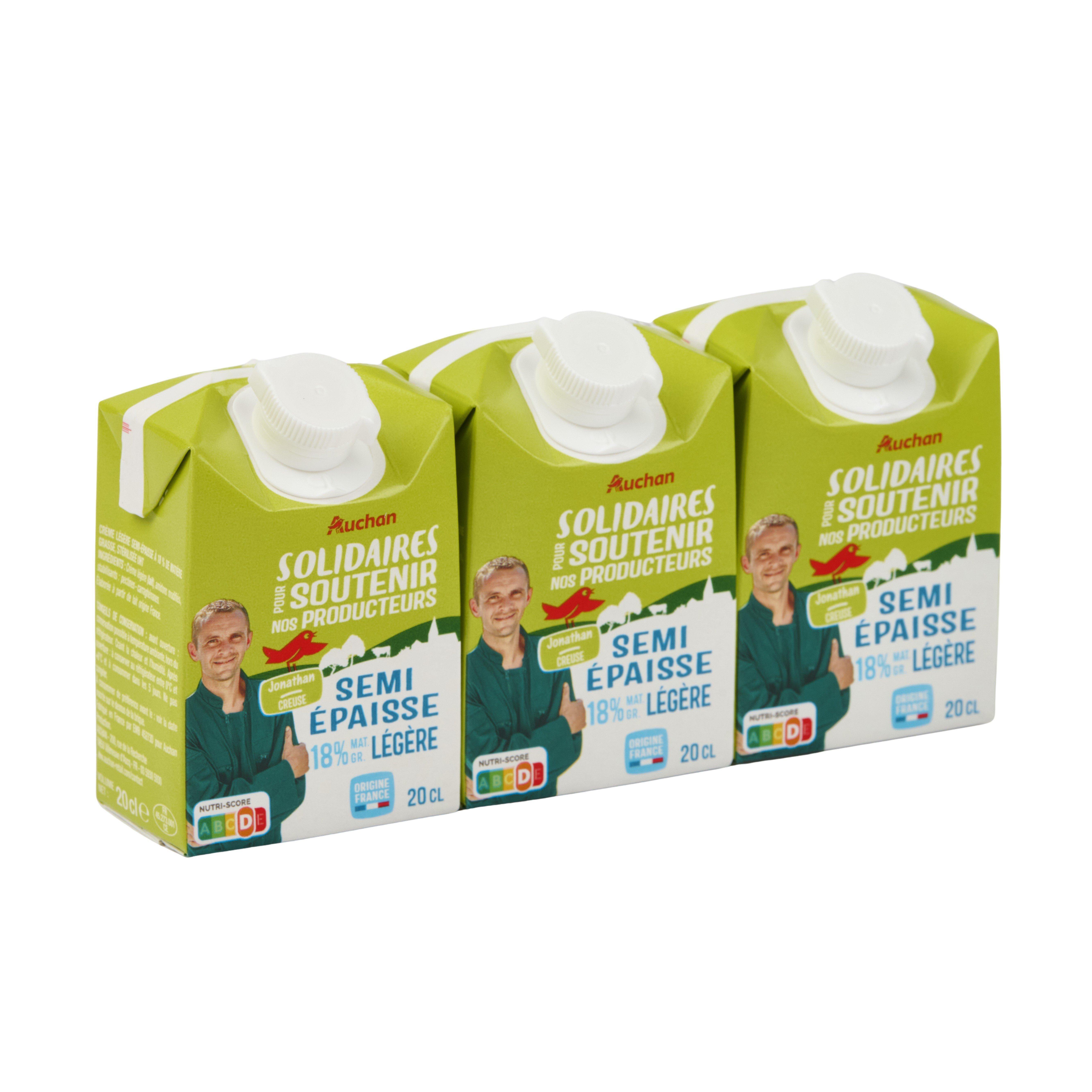 Voir la diapositive 4 : AUCHAN SOLIDAIRES CULTIVONS LE BON Crème semi épaisse légère 18% MG UHT 3x20cl