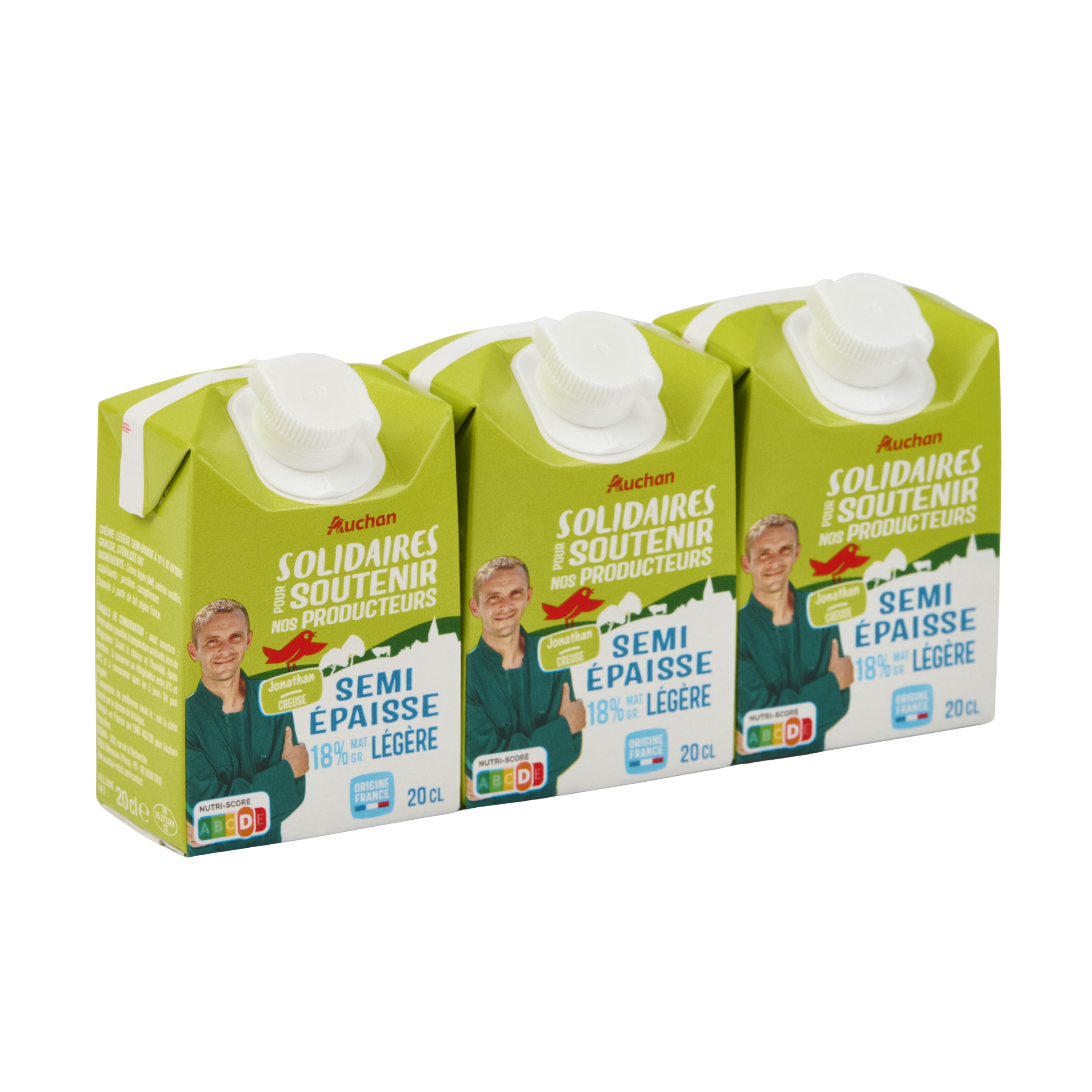 Voir la diapositive 6 : AUCHAN SOLIDAIRES CULTIVONS LE BON Crème semi épaisse légère 18% MG UHT 3x20cl