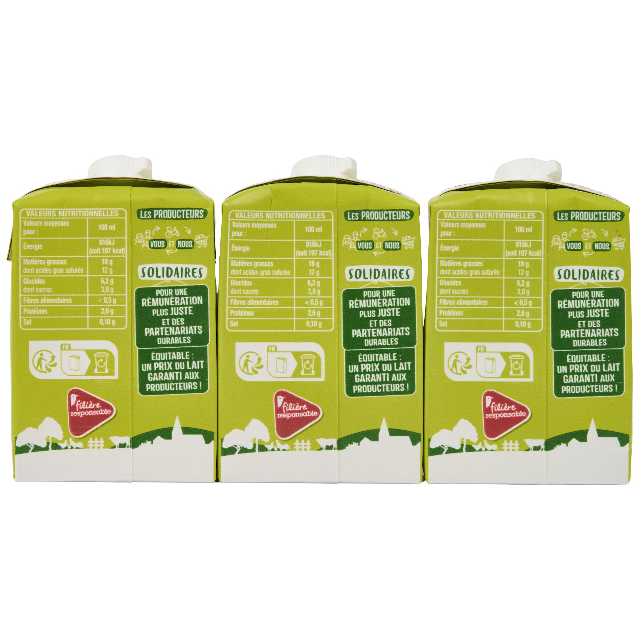 Voir la diapositive 6 : AUCHAN SOLIDAIRES CULTIVONS LE BON Crème semi épaisse légère 18% MG UHT 3x20cl