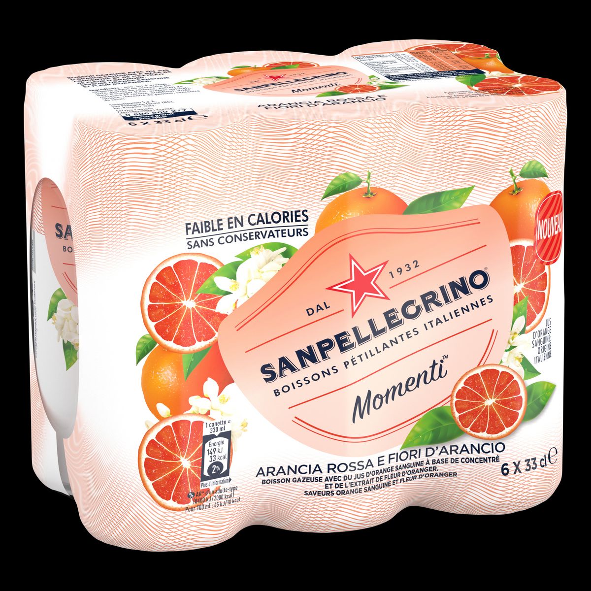 SAN PELLEGRINO Eau gazeuse aromatisé orange sanguine et fleur d'oranger boîte 6x33cl