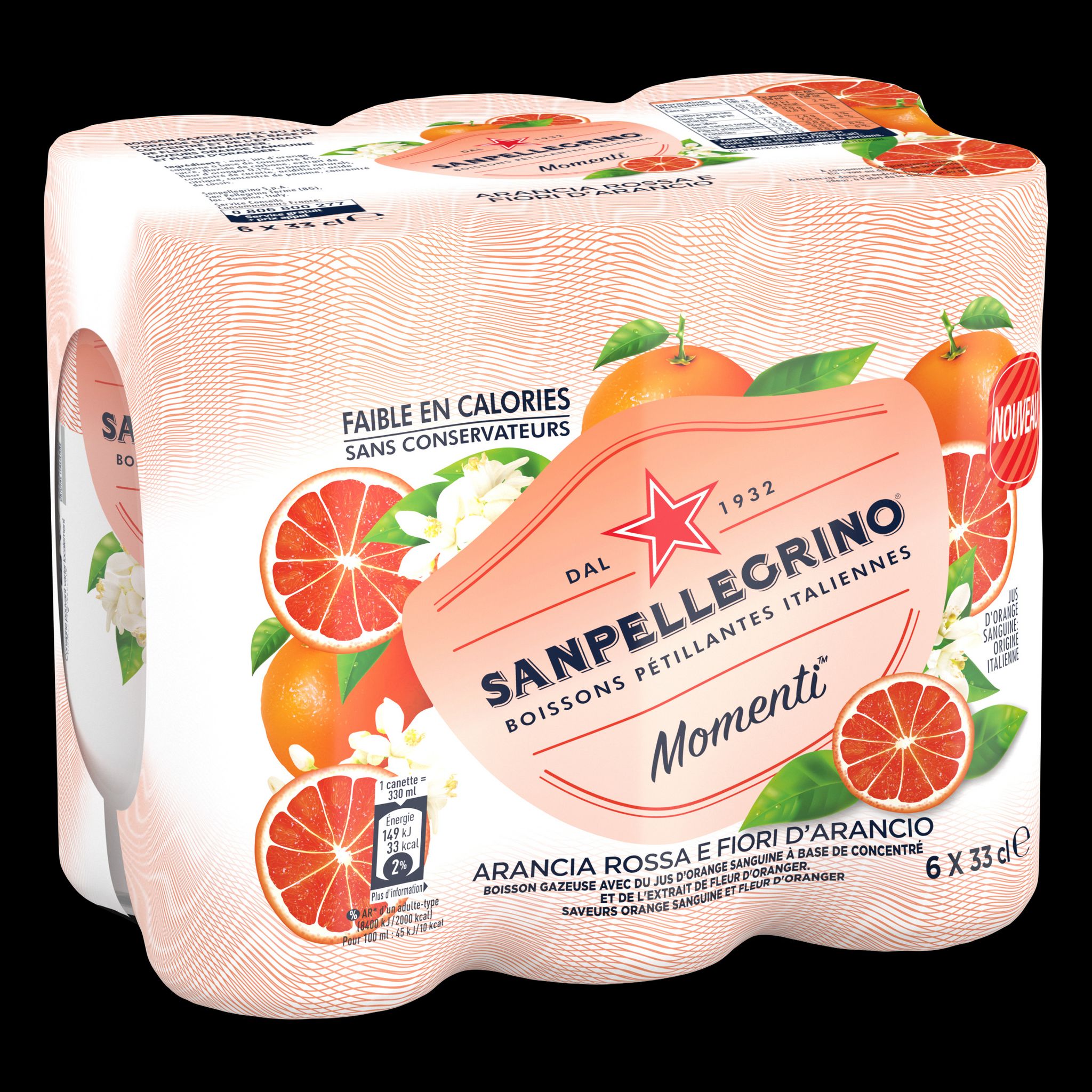 Voir la diapositive 3 : SAN PELLEGRINO Eau gazeuse aromatisé orange sanguine et fleur d'oranger boîte 6x33cl