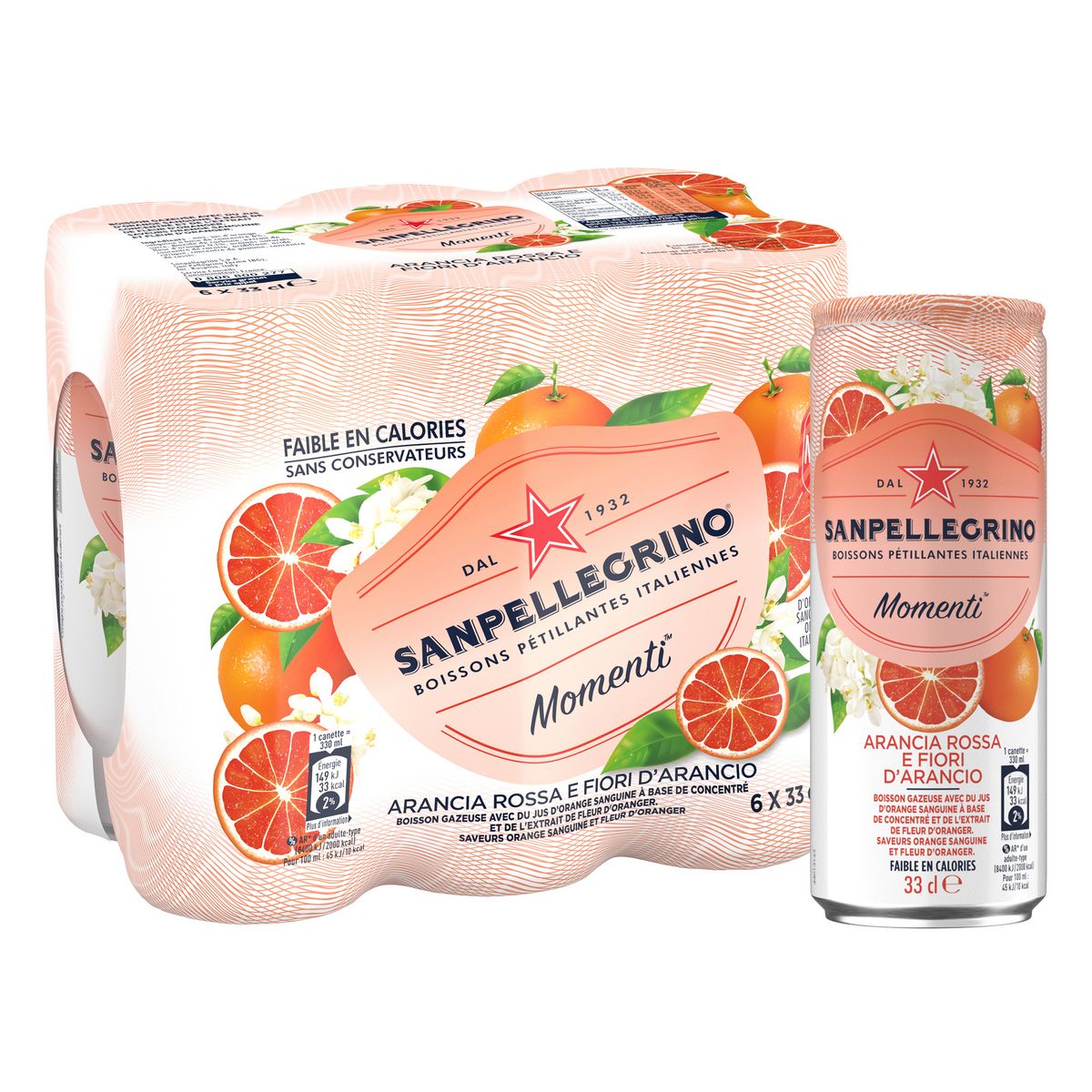 SAN PELLEGRINO Eau gazeuse aromatisé orange sanguine et fleur d'oranger boîte 6x33cl