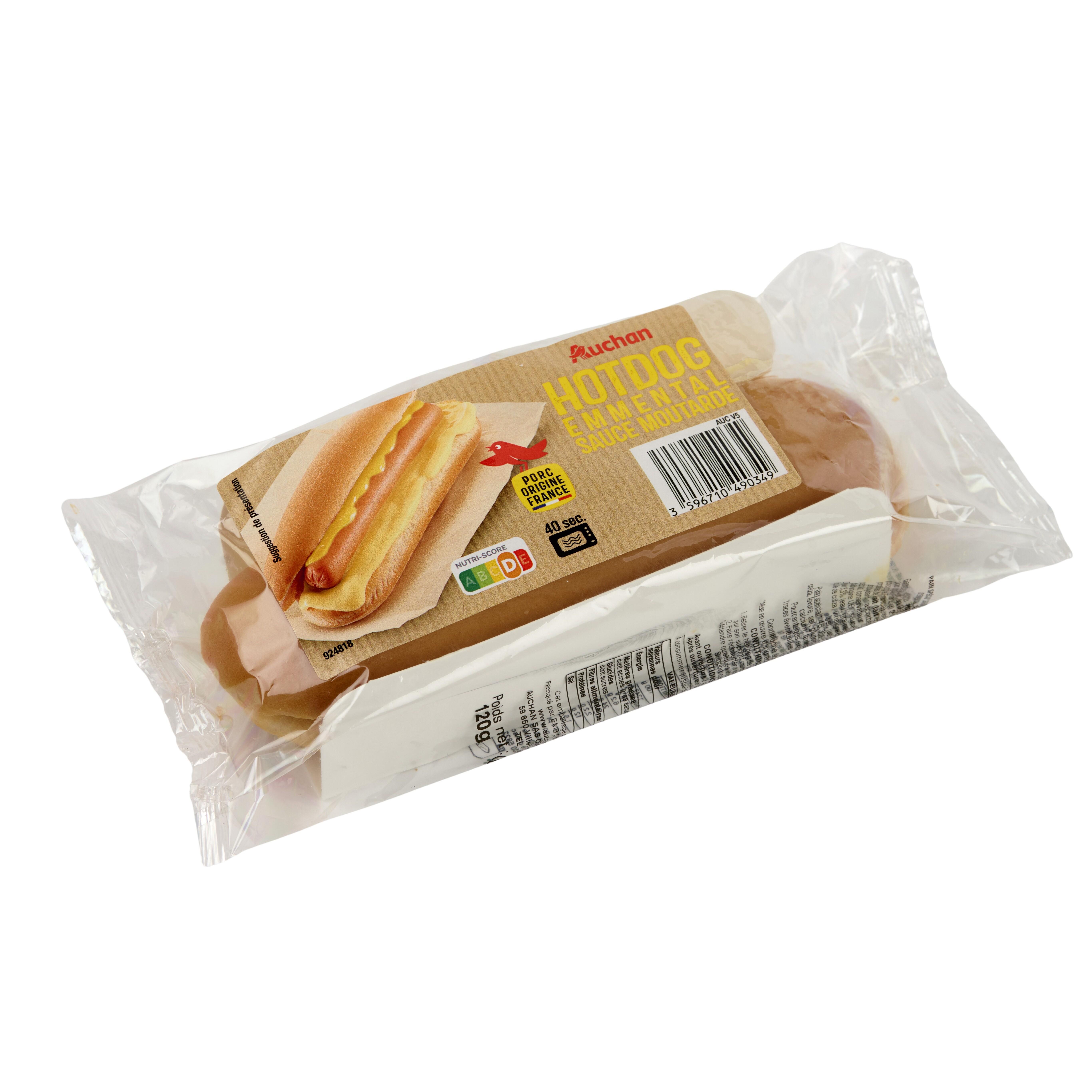 Voir la diapositive 3 : AUCHAN Hot Dog emmental sauce moutarde 1 pièce 120g