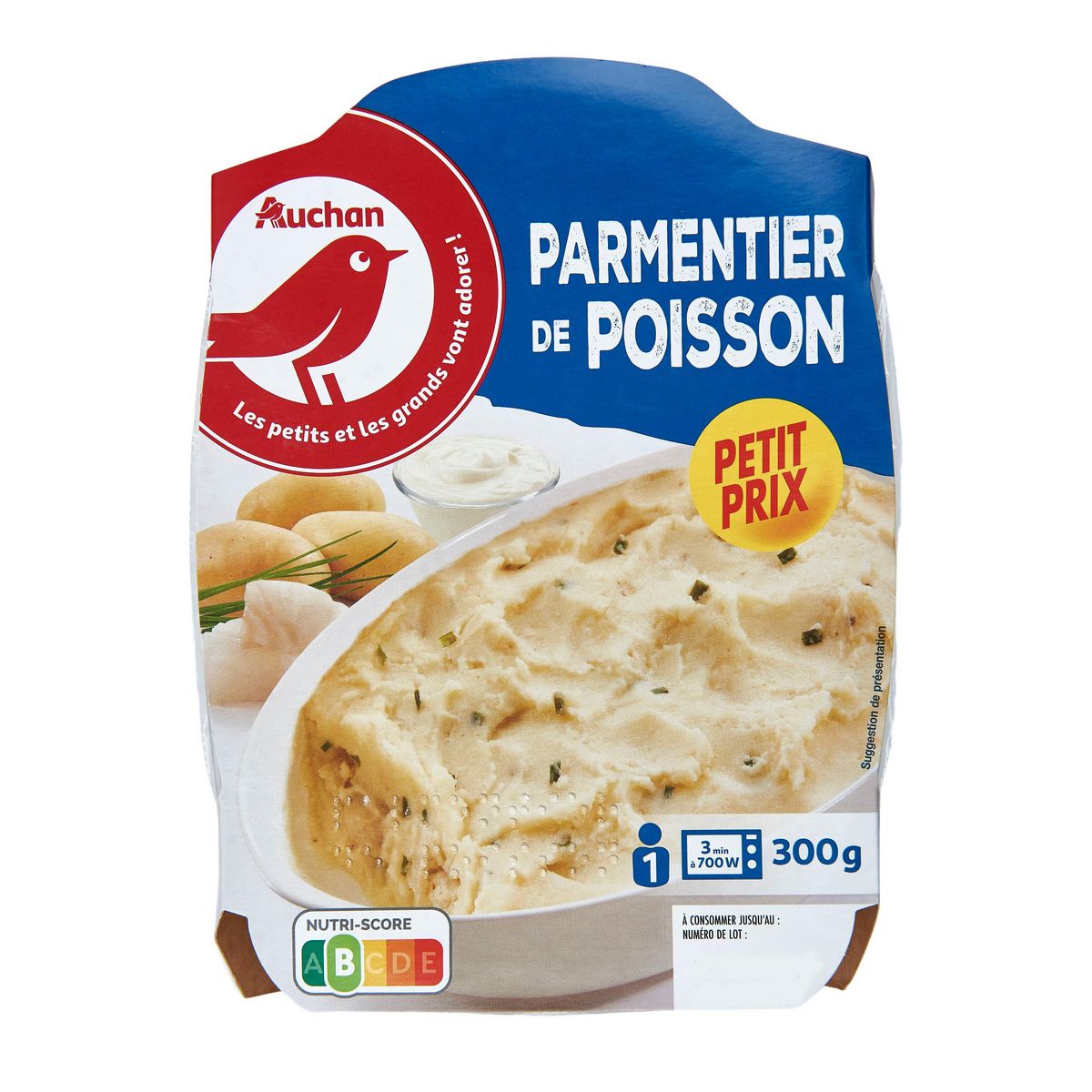 AUCHAN Parmentier de poisson sans couverts 1 part 300g