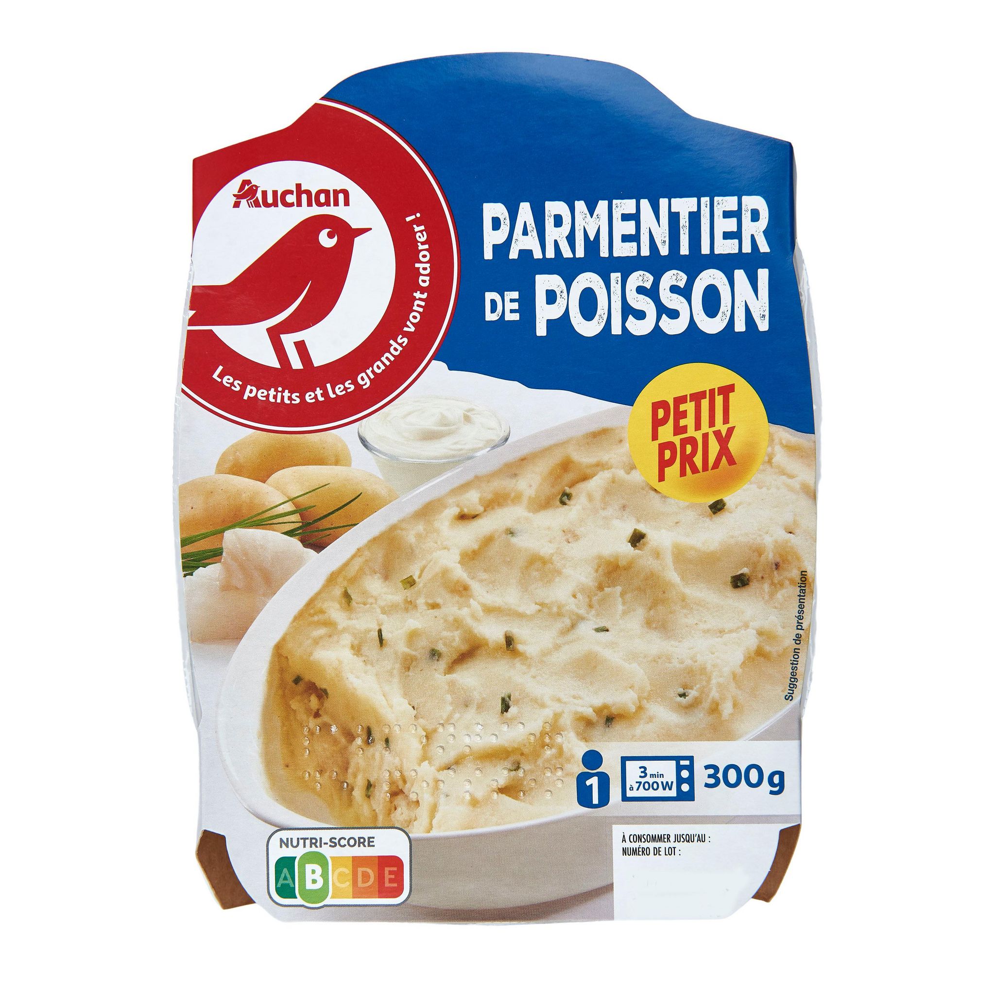 Voir la diapositive 2 : AUCHAN Parmentier de poisson sans couverts 1 part 300g