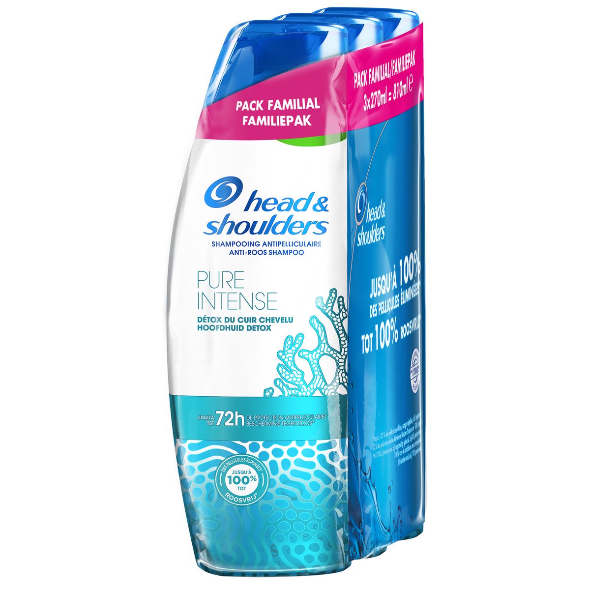 HEAD & SHOULDERS Pure Intense Shampoing antipelliculaire détox du cuir chevelu 3x250ml