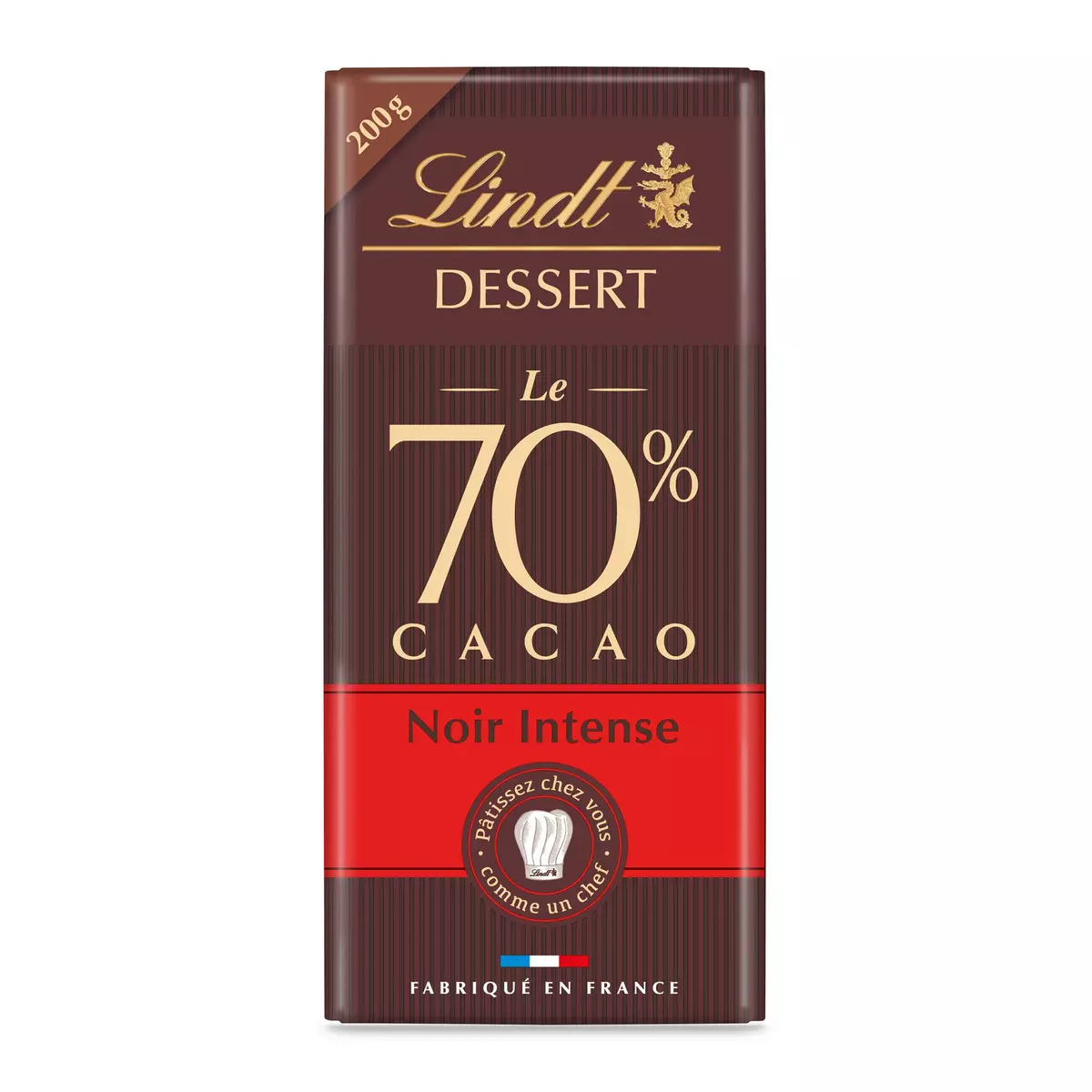 LINDT Dessert tablette de chocolat noir intense 70% cacao 1 pièce 200g
