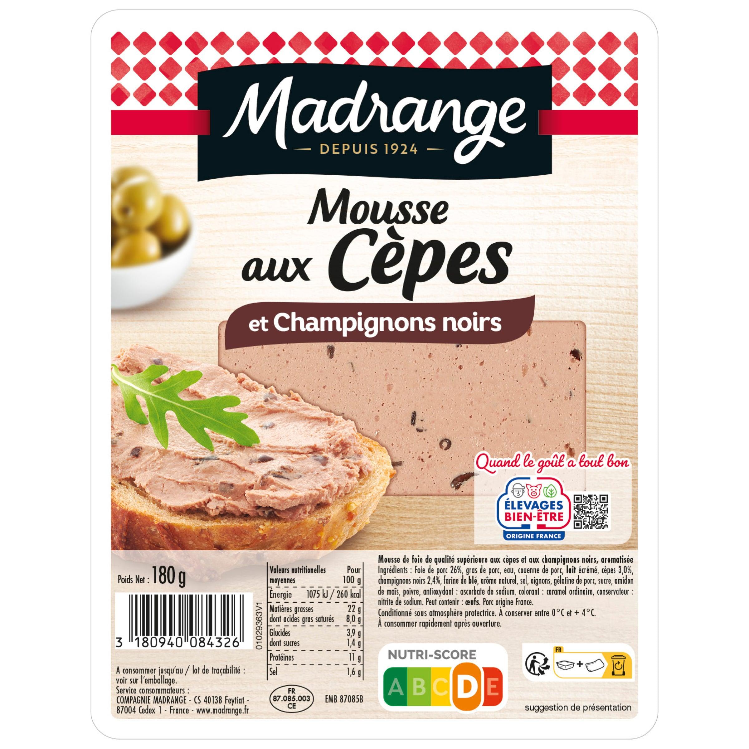 Voir la diapositive 2 : MADRANGE Mousse aux cèpes et champignons noirs 180g