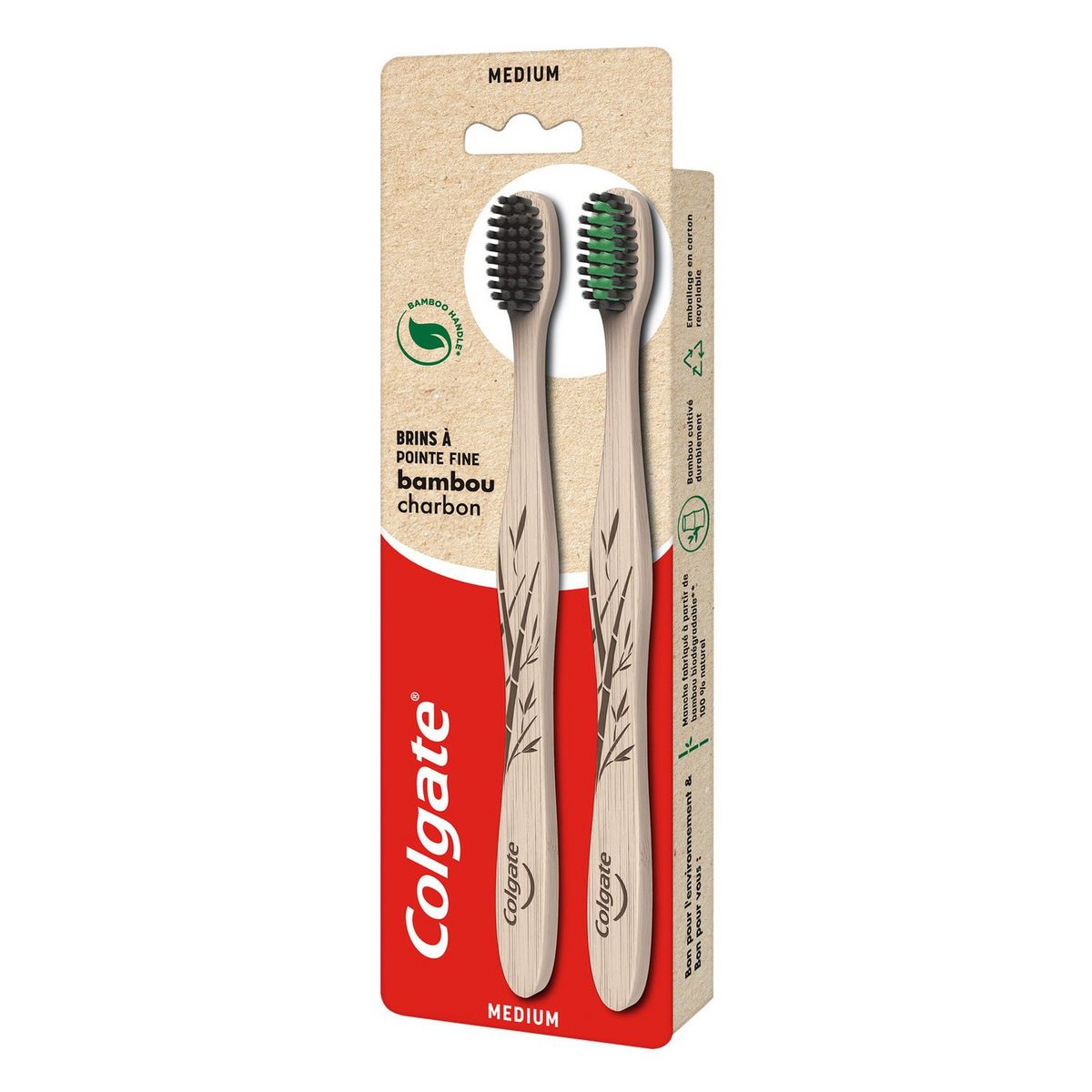 COLGATE Brosse a dents en bambou charbon 2 pièces
