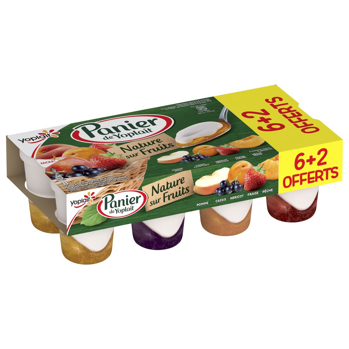 PANIER DE YOPLAIT Yaourt nature sucrée sur lit aux fruits 6+2 offerts 8x140g