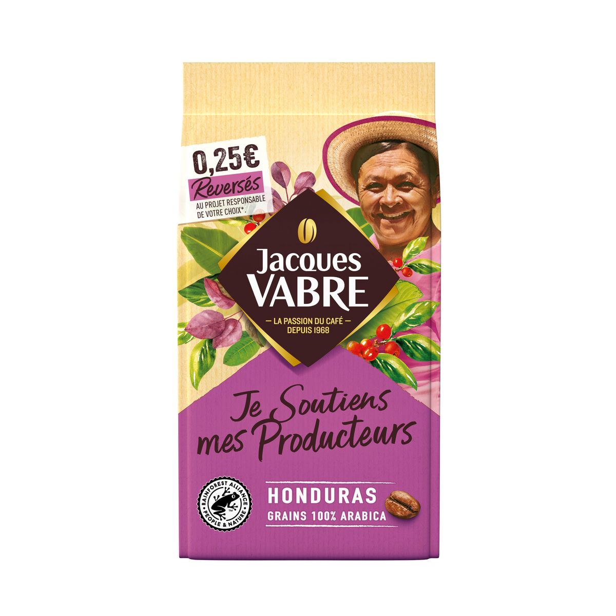 JACQUES VABRE Honduras Café en grains pur arabica 400g