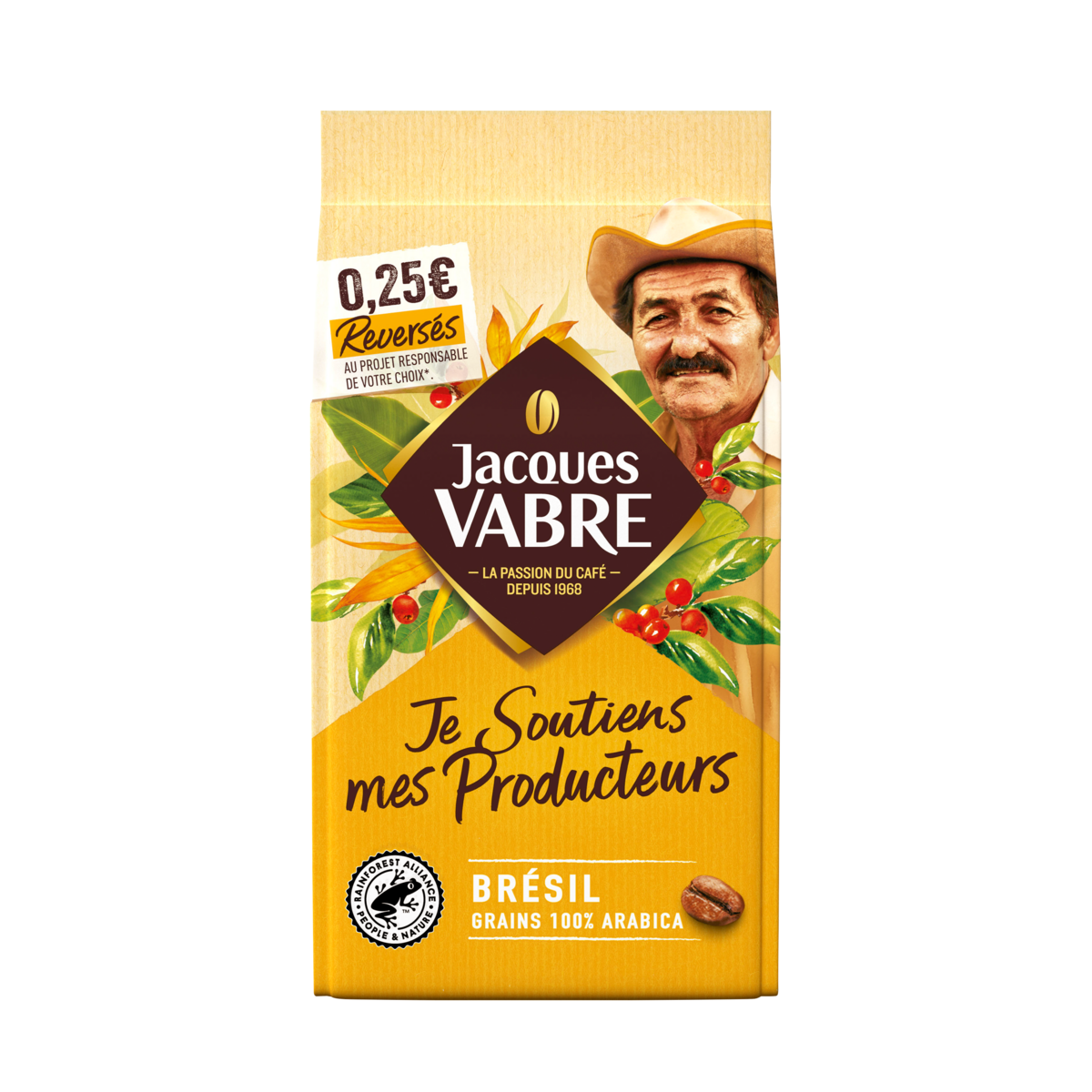 JACQUES VABRE Brésil Café en grains pur arabica 400g