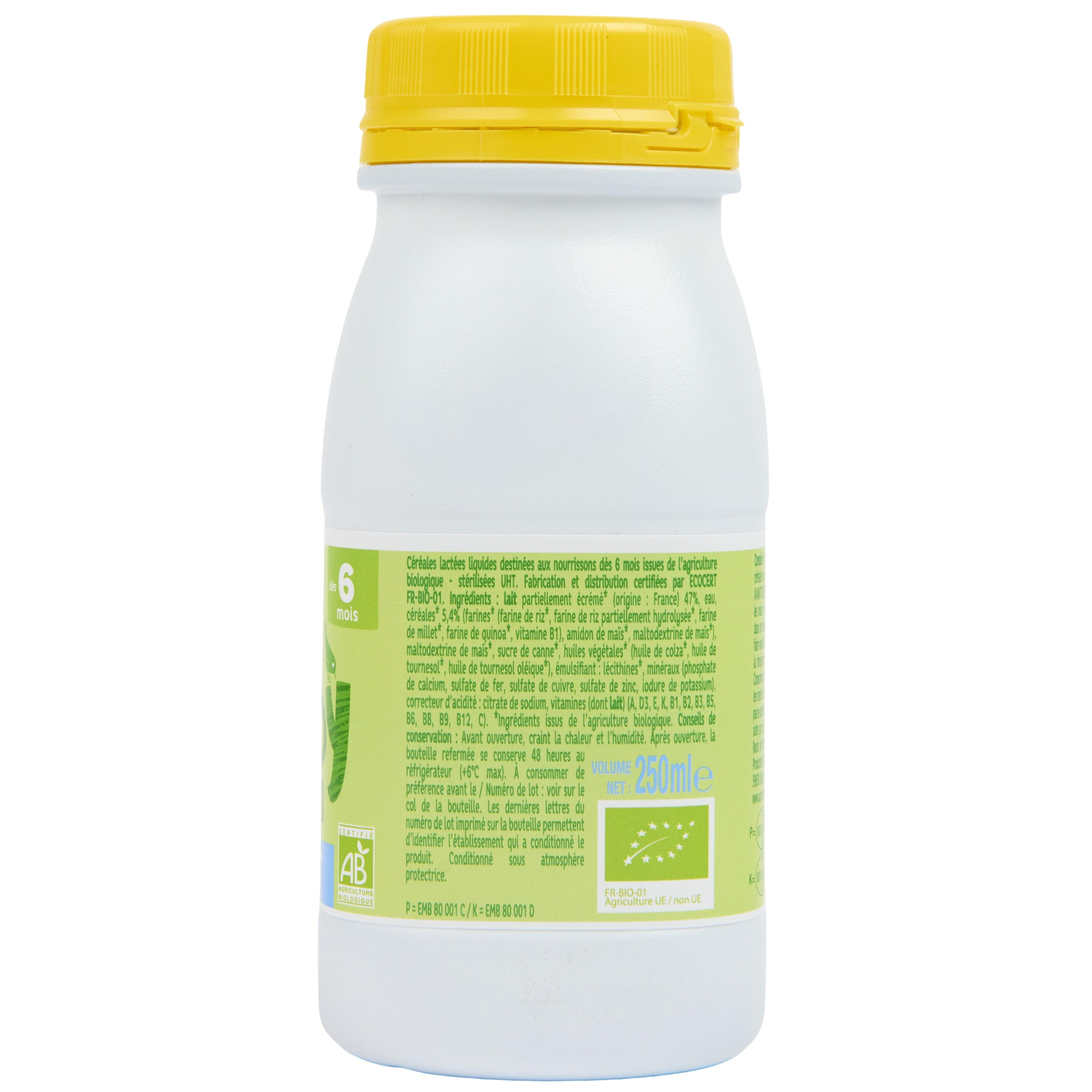 Voir la diapositive 3 : AUCHAN BABY BIO Lait et céréales nature bio dès 6 mois 25cl
