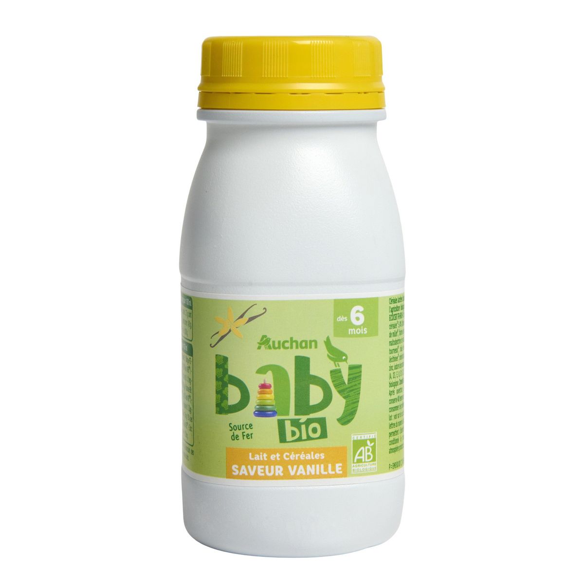 AUCHAN BABY BIO Lait et céréales saveur vanille dès 6 mois bio 25cl