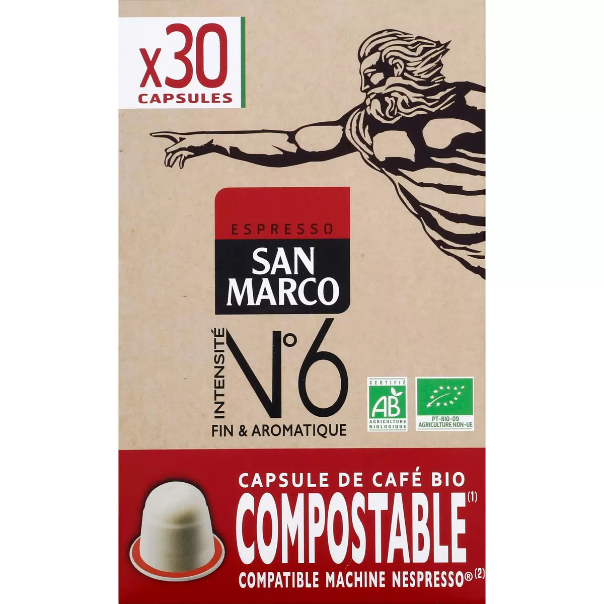 SAN MARCO Capsules de café espresso bio intensité n°6 compatibles Nespresso 30 capsules 153g