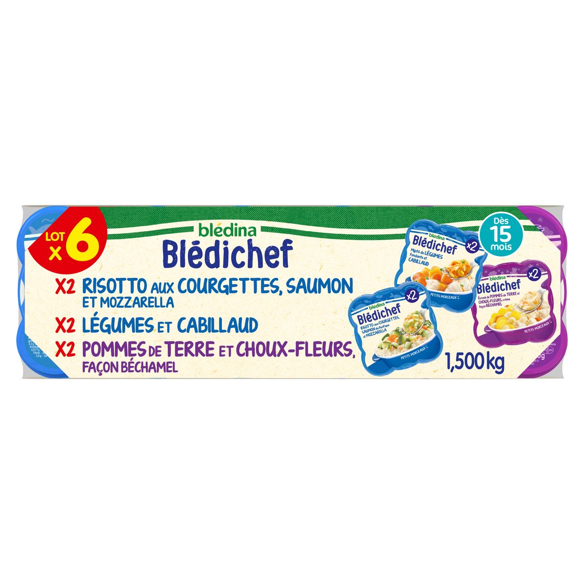 BLEDICHEF Assiettes repas poissons légumes riz et pommes de terre dès 15 mois 6x250g