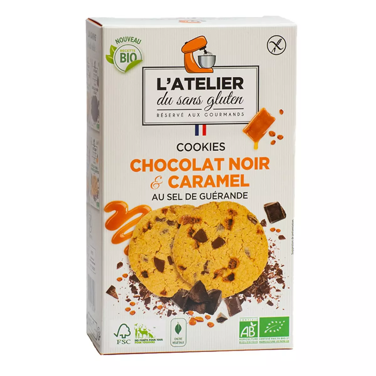 L'ATELIER DU SANS GLUTEN Biscuits cookie chocolat noir caramel bio  150g