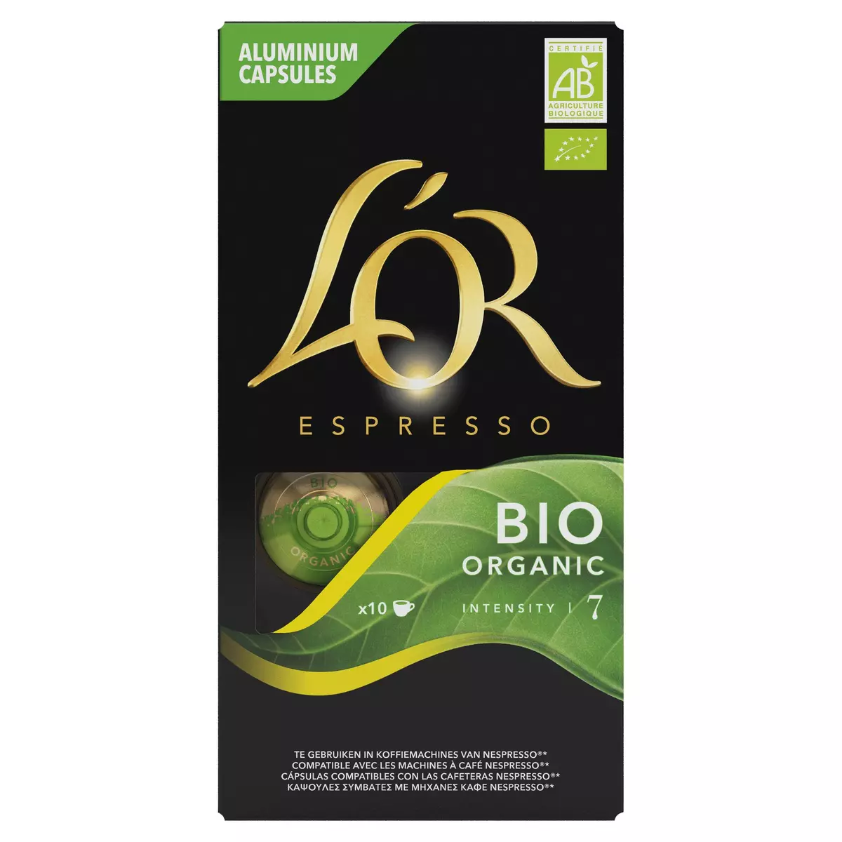 L'OR ESPRESSO Capsules de café espresso bio intensité 7 compatibles Nespresso 10 capsules 52g