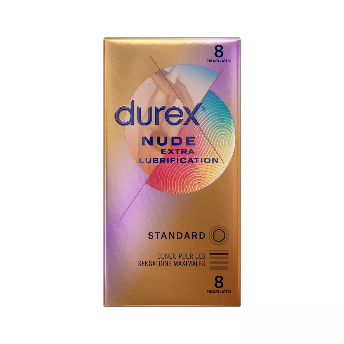 DUREX Nude Préservatifs extra lubrification standard 8 préservatifs
