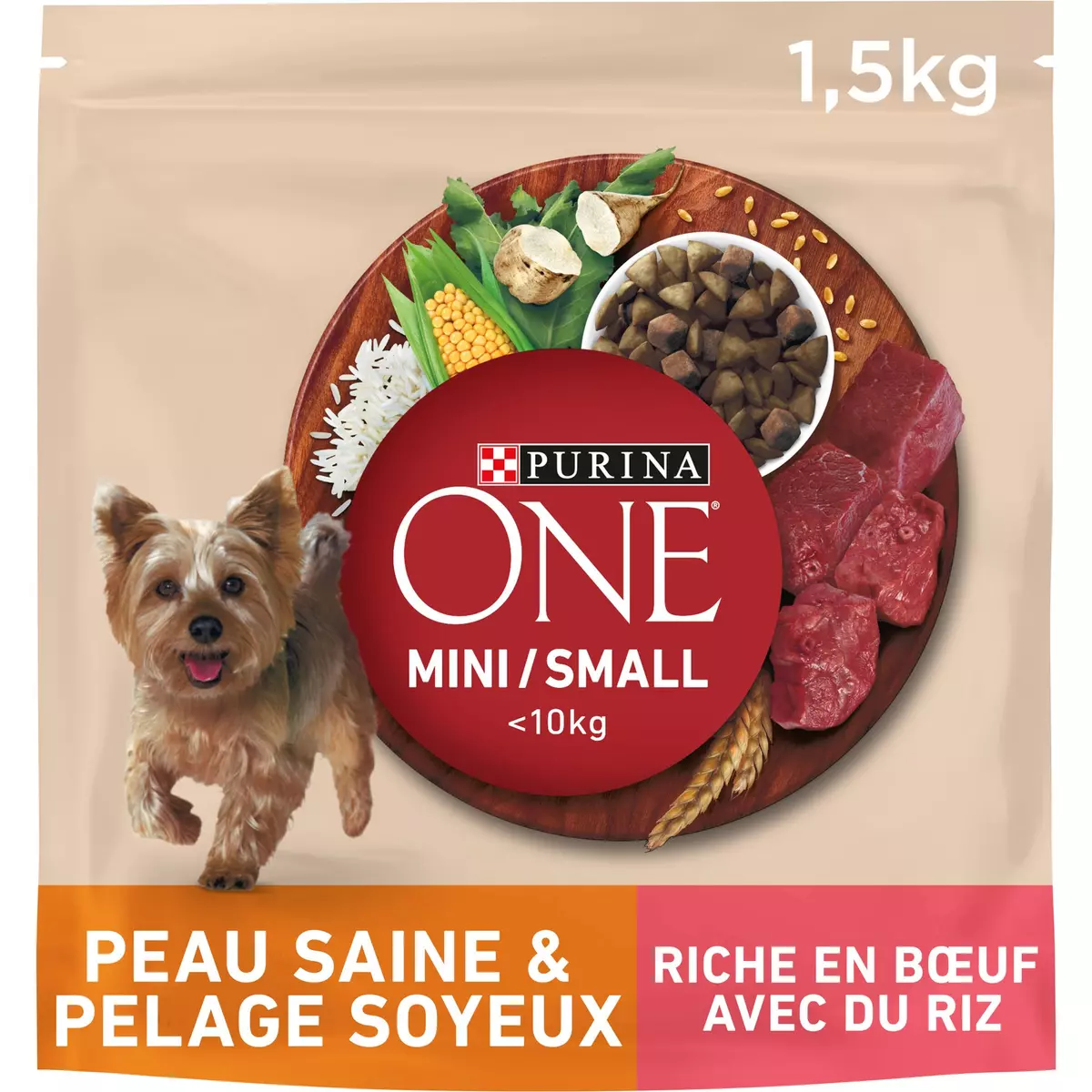 PURINA ONE Croquettes peau saine pelage soyeux riche en bœuf avec du riz pour petit chien 1.5kg