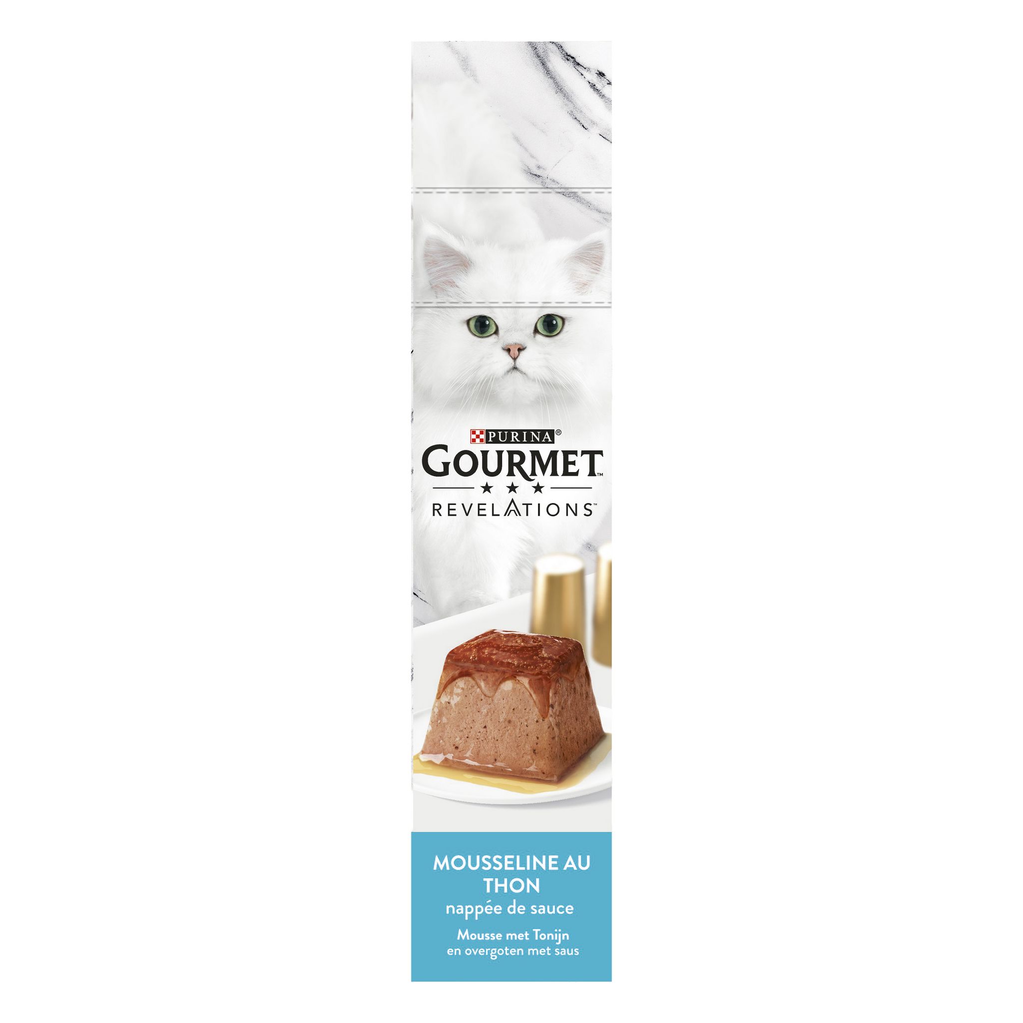 Voir la diapositive 2 : PURINA Gourmet Révélations Mousselines au thon nappée de sauce pour chat 4 mousselines 4x57g