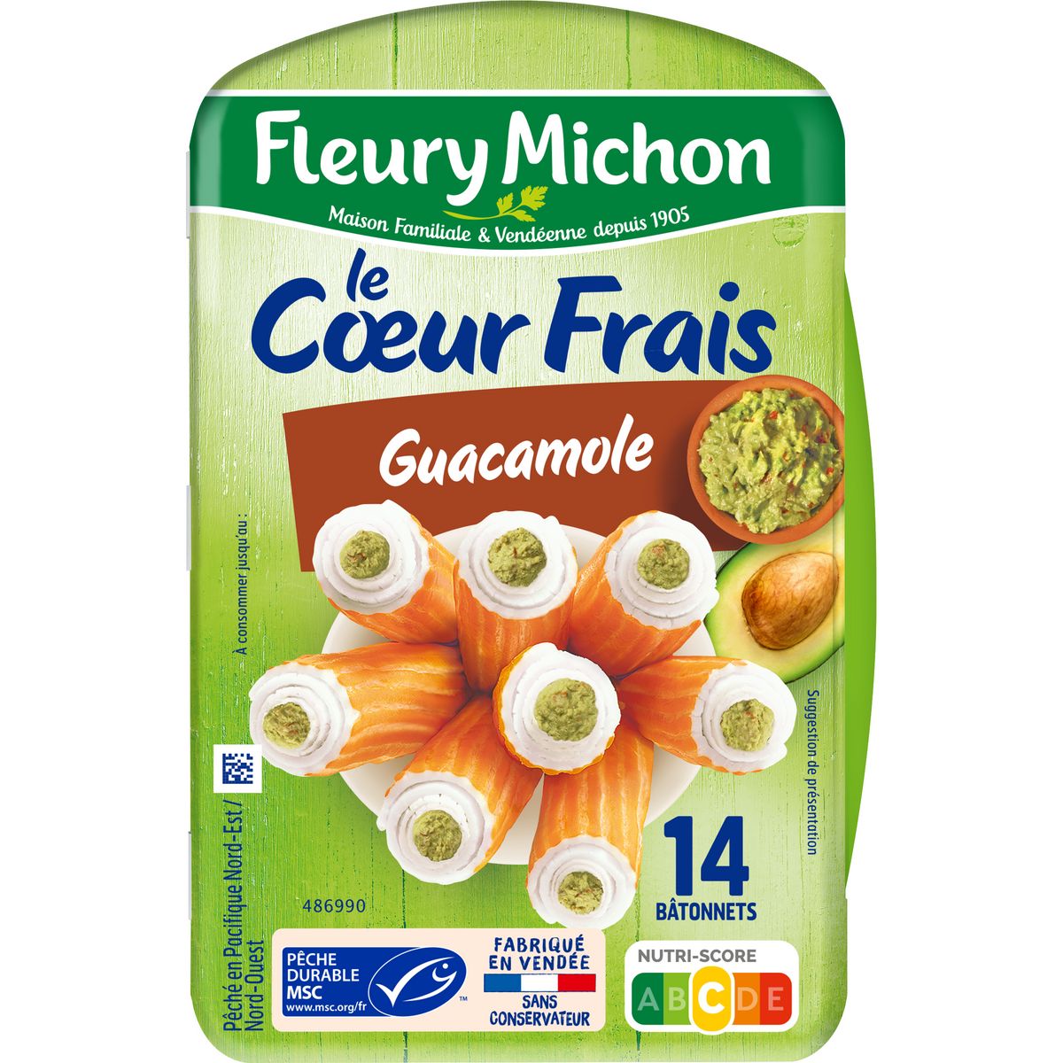FLEURY MICHON Bâtonnets le cœur frais surimi MSC guacamole 14 bâtonnets 224g