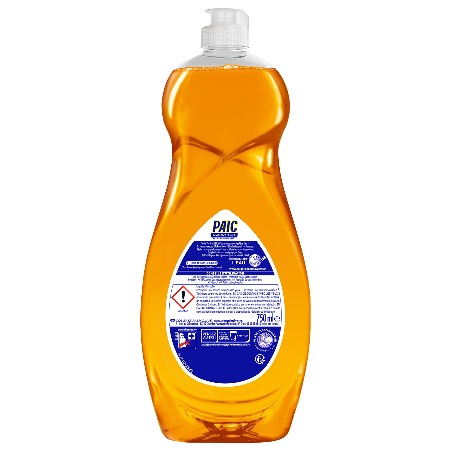 Voir la diapositive 2 : PAIC Liquide vaisselle hygiène 3en1 vinaigre 750ml