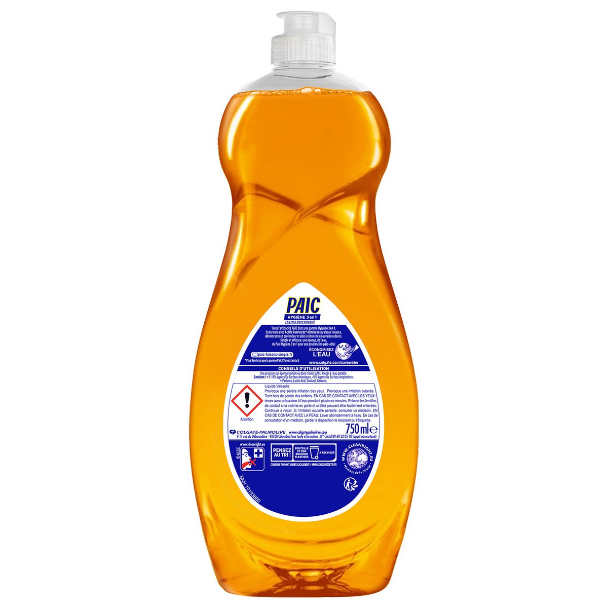 PAIC Liquide vaisselle hygiène 3en1 vinaigre 750ml