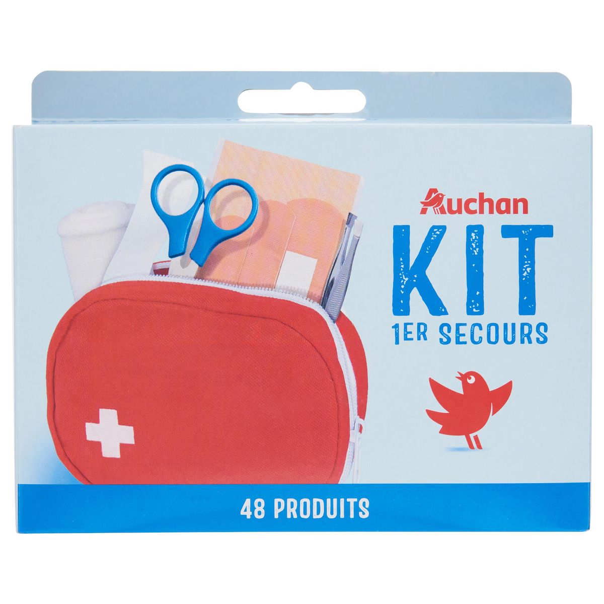 AUCHAN Kit de 1er secours 48 produits 1 trousse