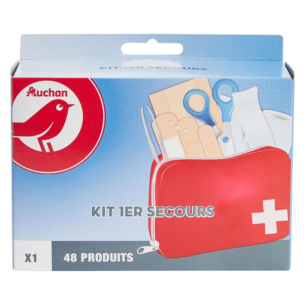 AUCHAN Kit de 1er secours 48 produits 1 trousse