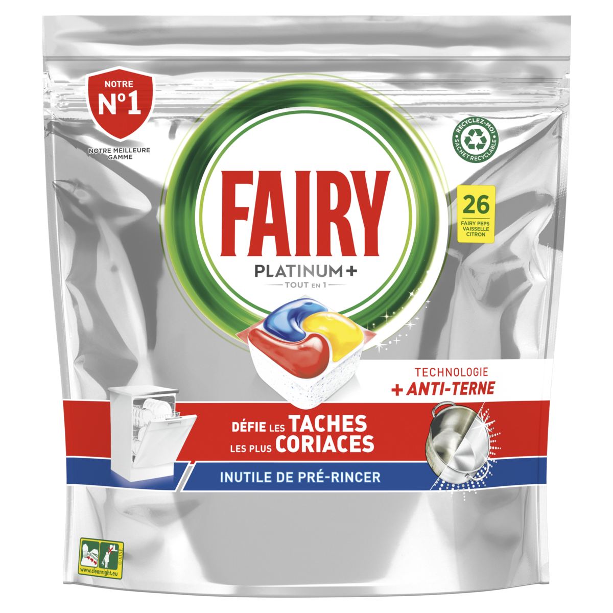FAIRY Platinum + Tablette lave-vaisselles parfum citron 26 lavages 26 tablettes 