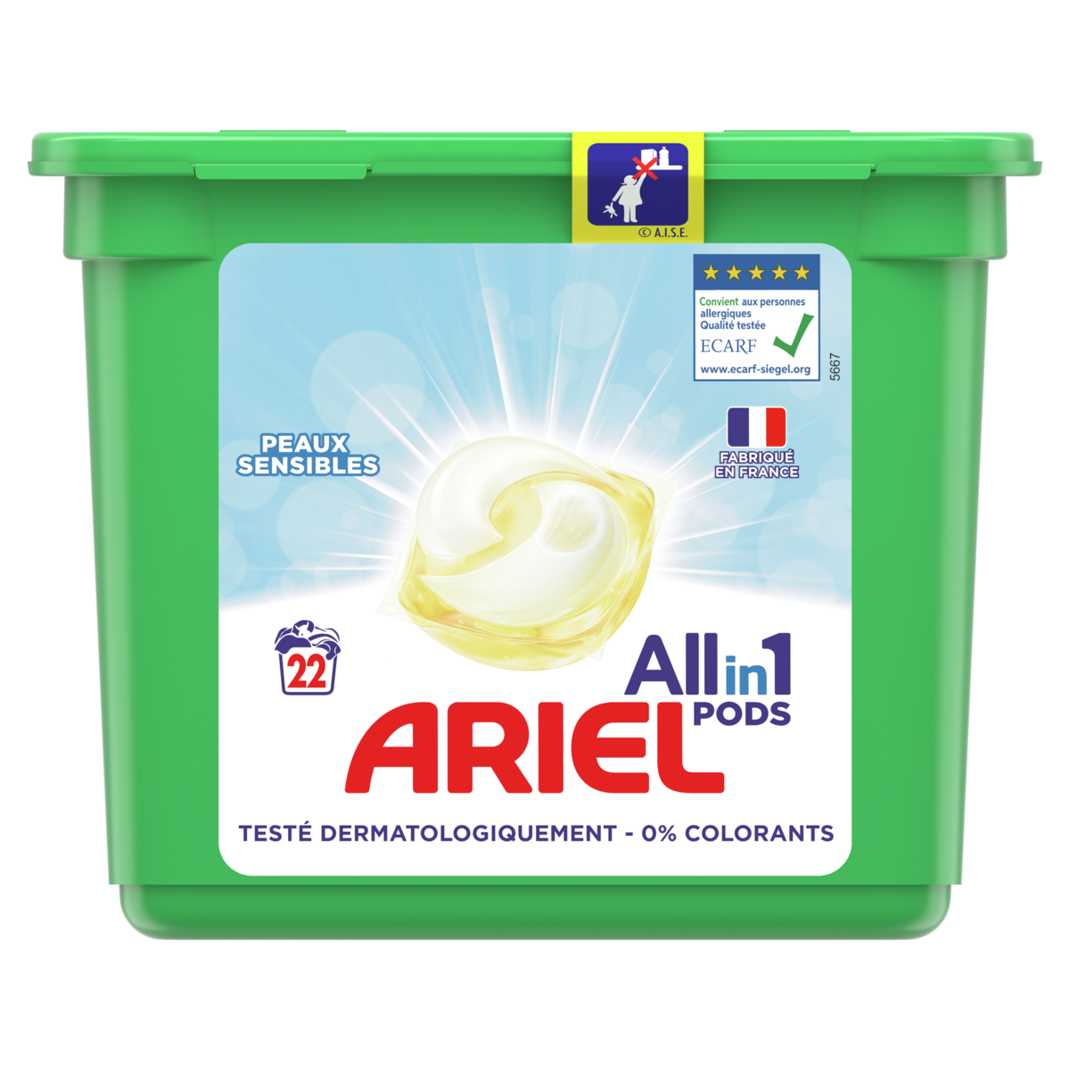 ARIEL Capsules de lessive sensitive skin 22 capsules