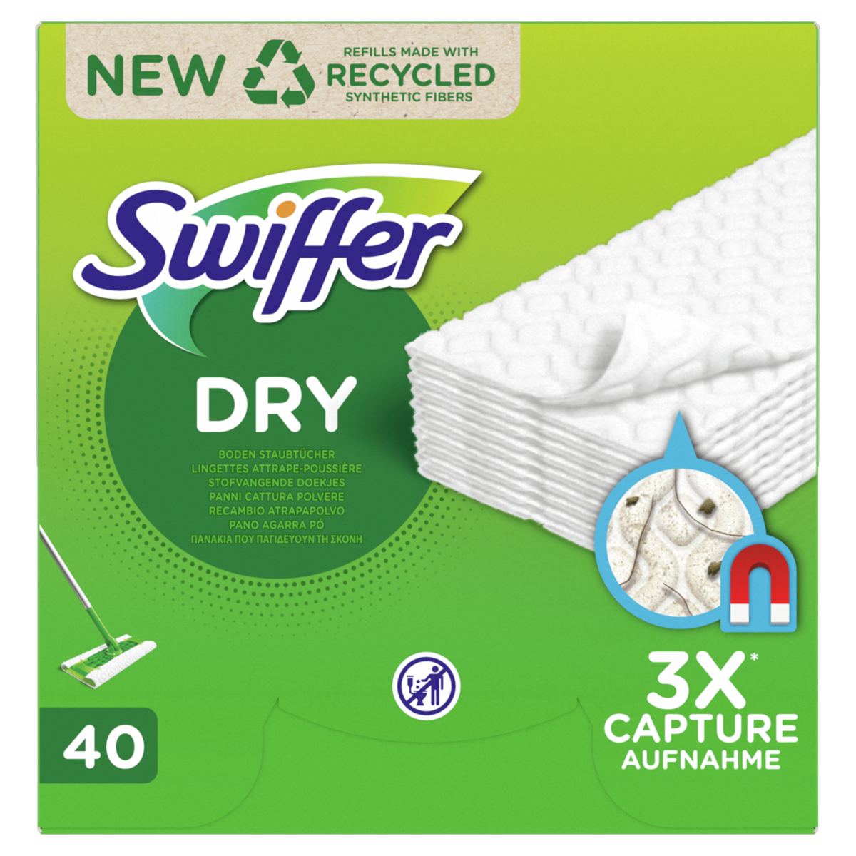 SWIFFER Recharges lingettes sèches attrape poussière pour sol 40 lingettes