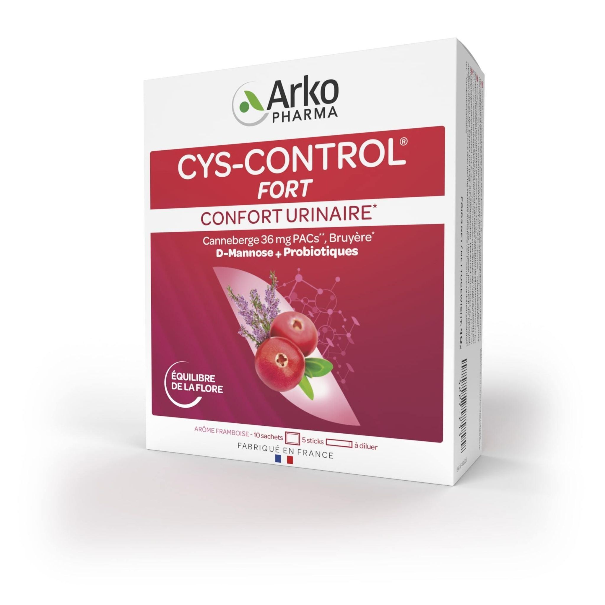 ARKOPHARMA Cys control fort complément alimentaire confort urinaire arôme framboise 10 sachets + 5 sticks