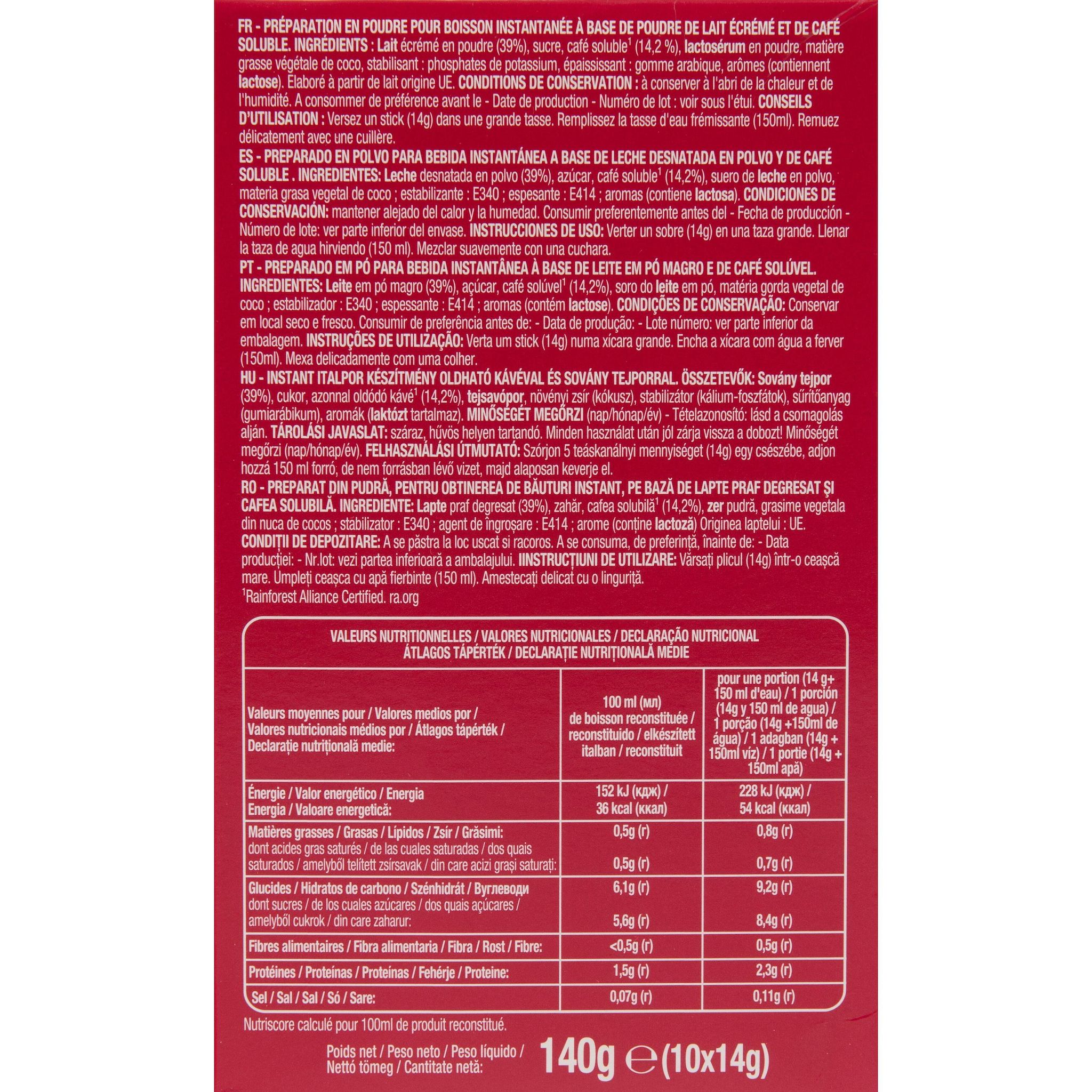 Voir la diapositive 3 : AUCHAN Cappuccino classique en sticks 10 sticks 150ml